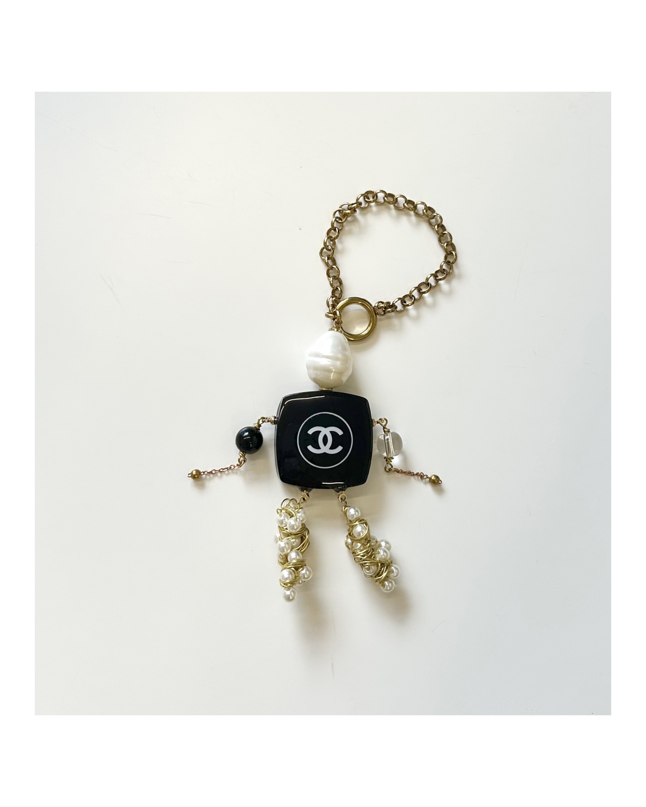 CHANEL marionette keyring ver.balck&clear gemstone