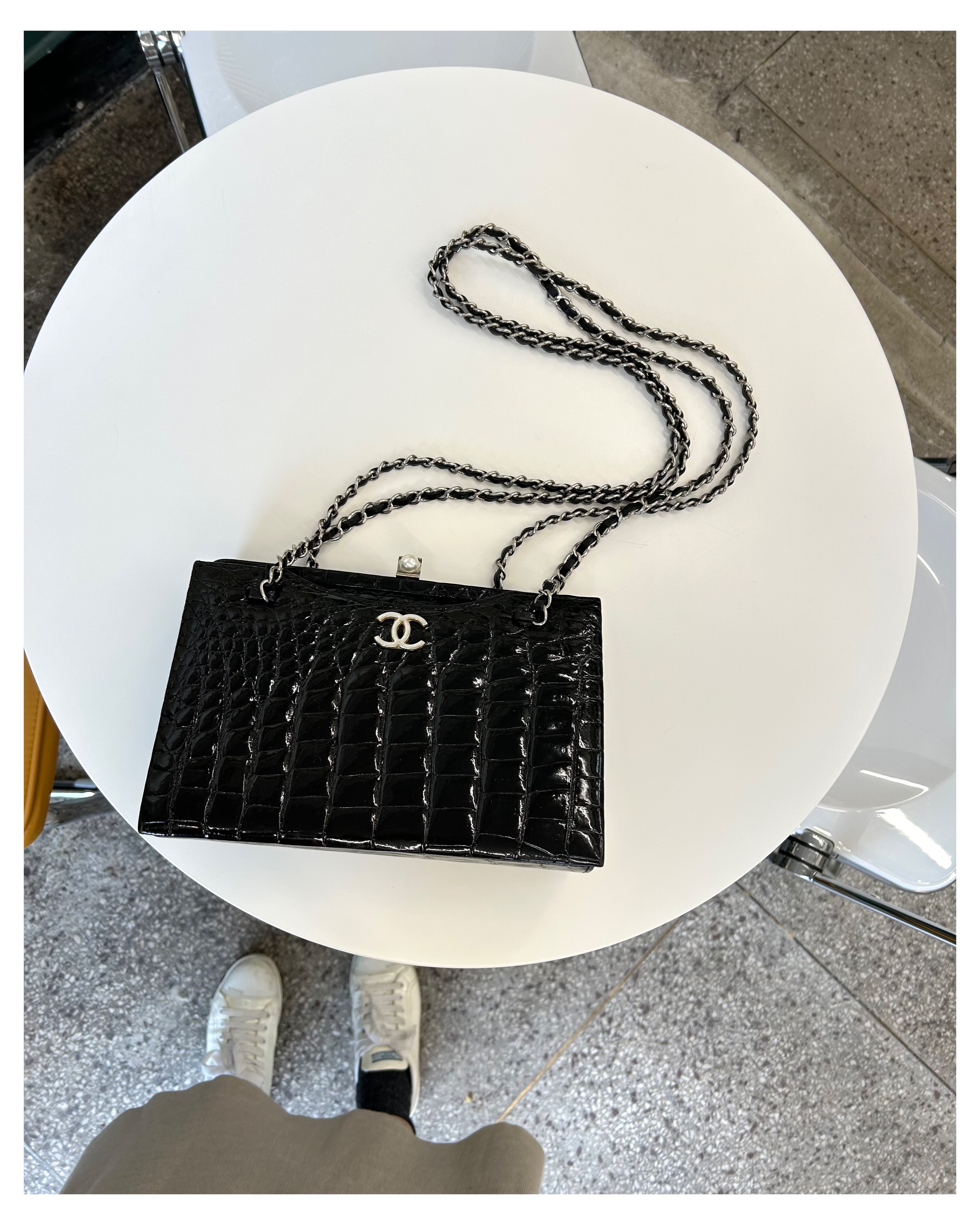 GENUINE vintage crocodile bag X CHANEL hanger CC objet no.39
