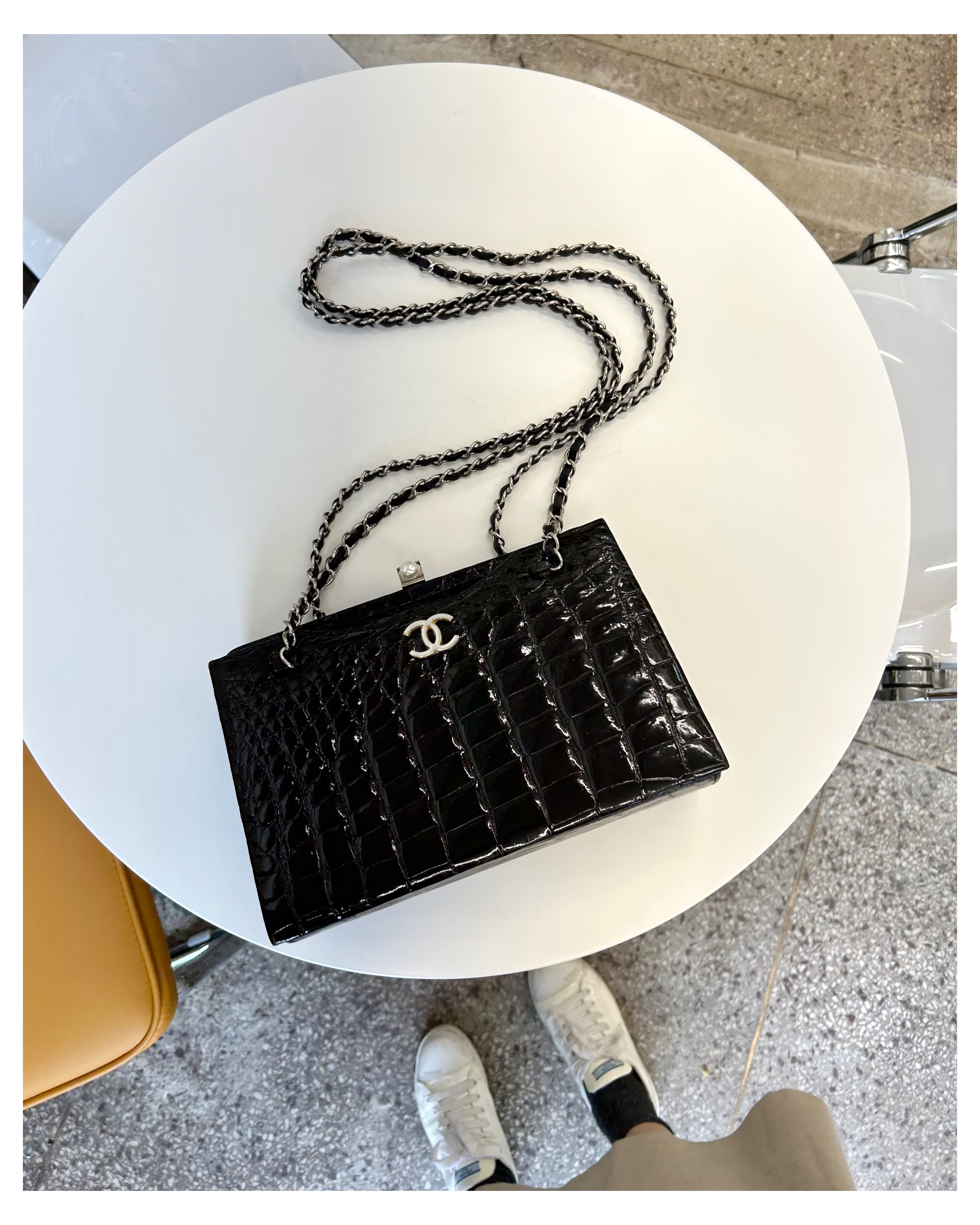 GENUINE vintage crocodile bag X CHANEL hanger CC objet no.39