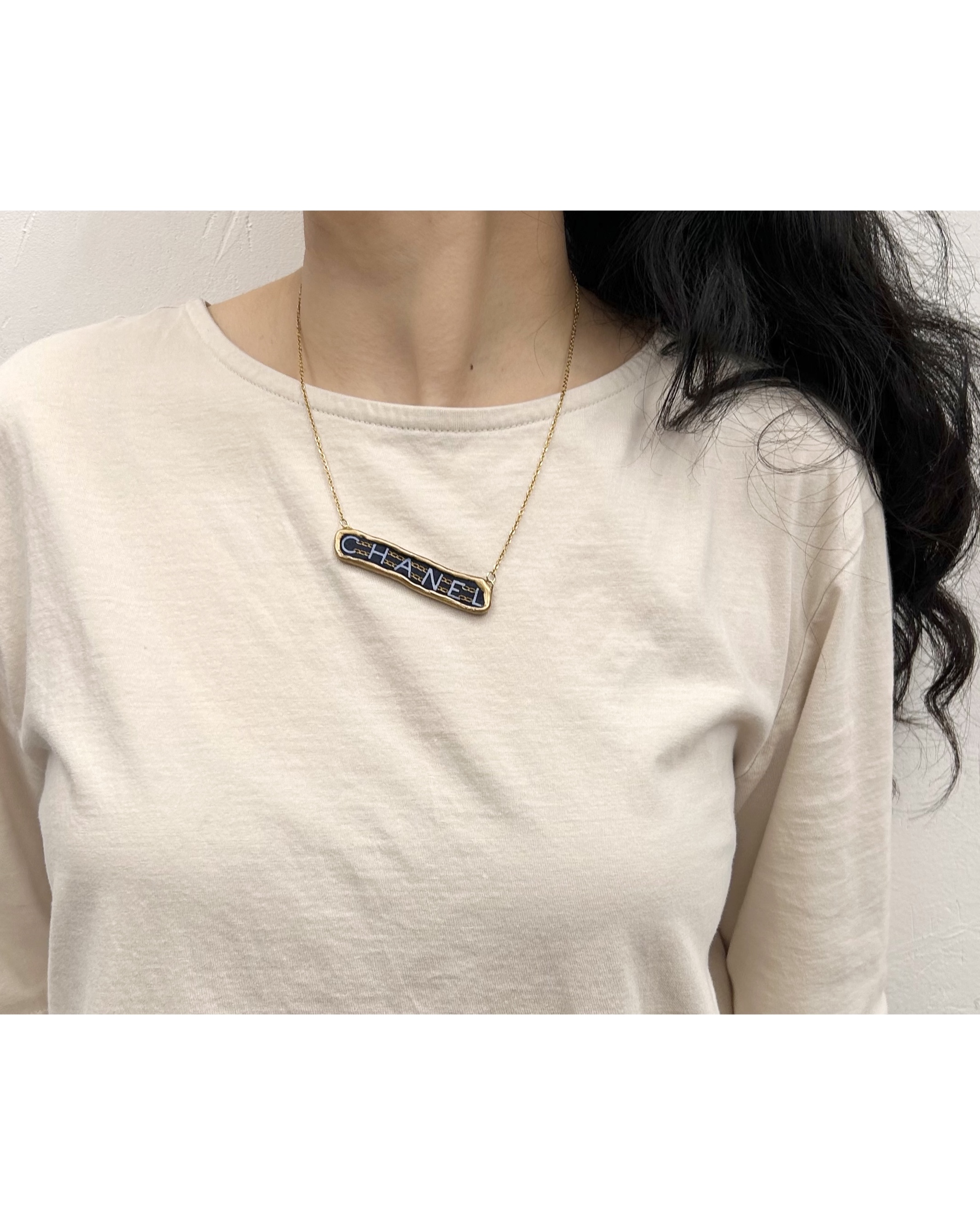 CHANEL navy silk Initial necklace no.51
