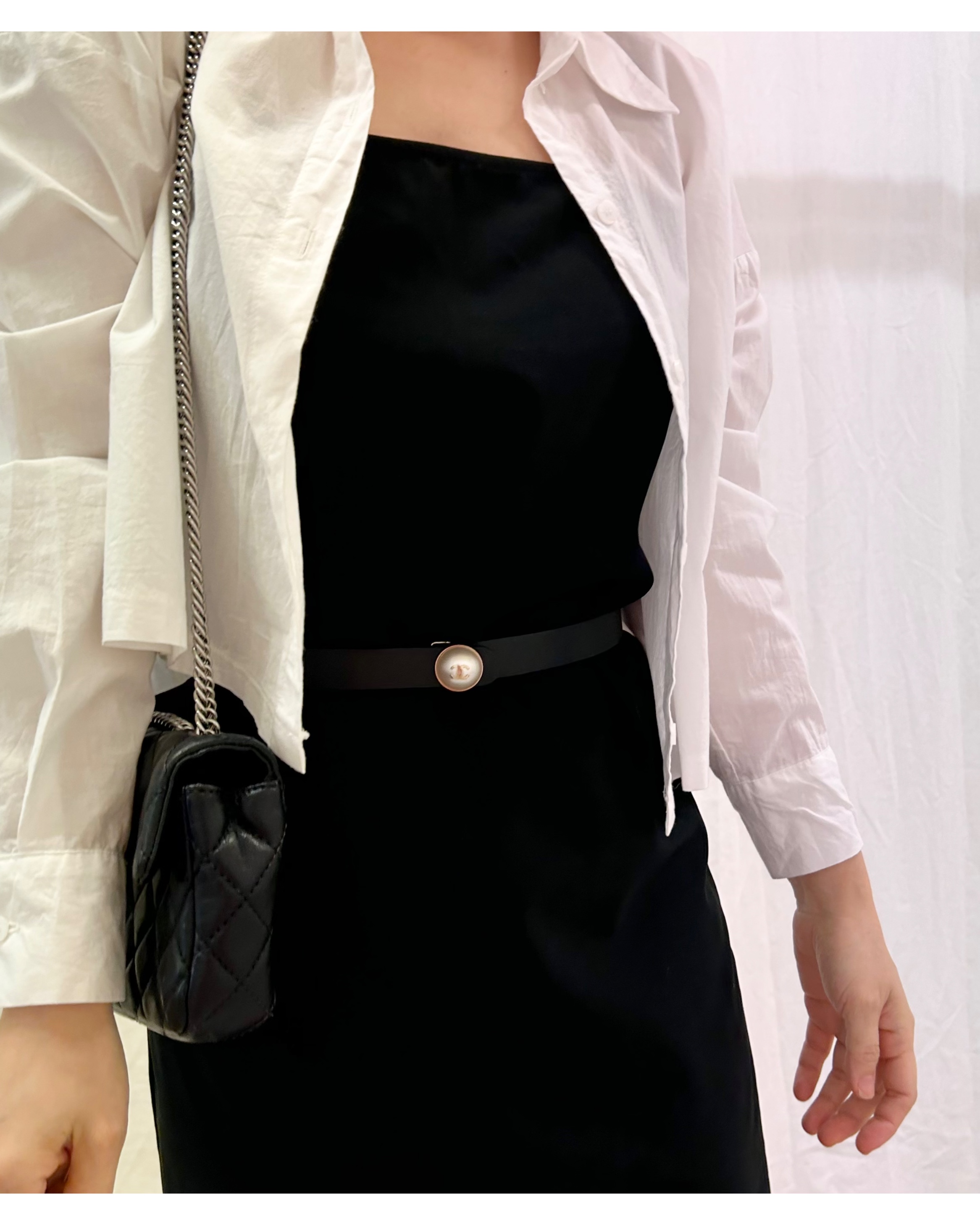 CHANEL pearl CC leather belt