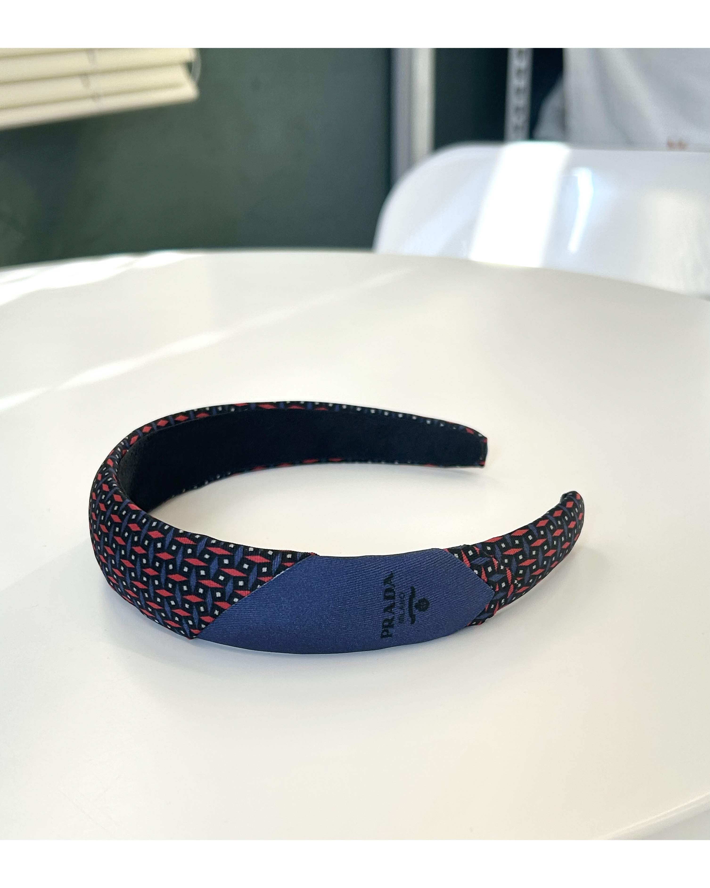 PRADA navy & burgundy silk hair band no.71