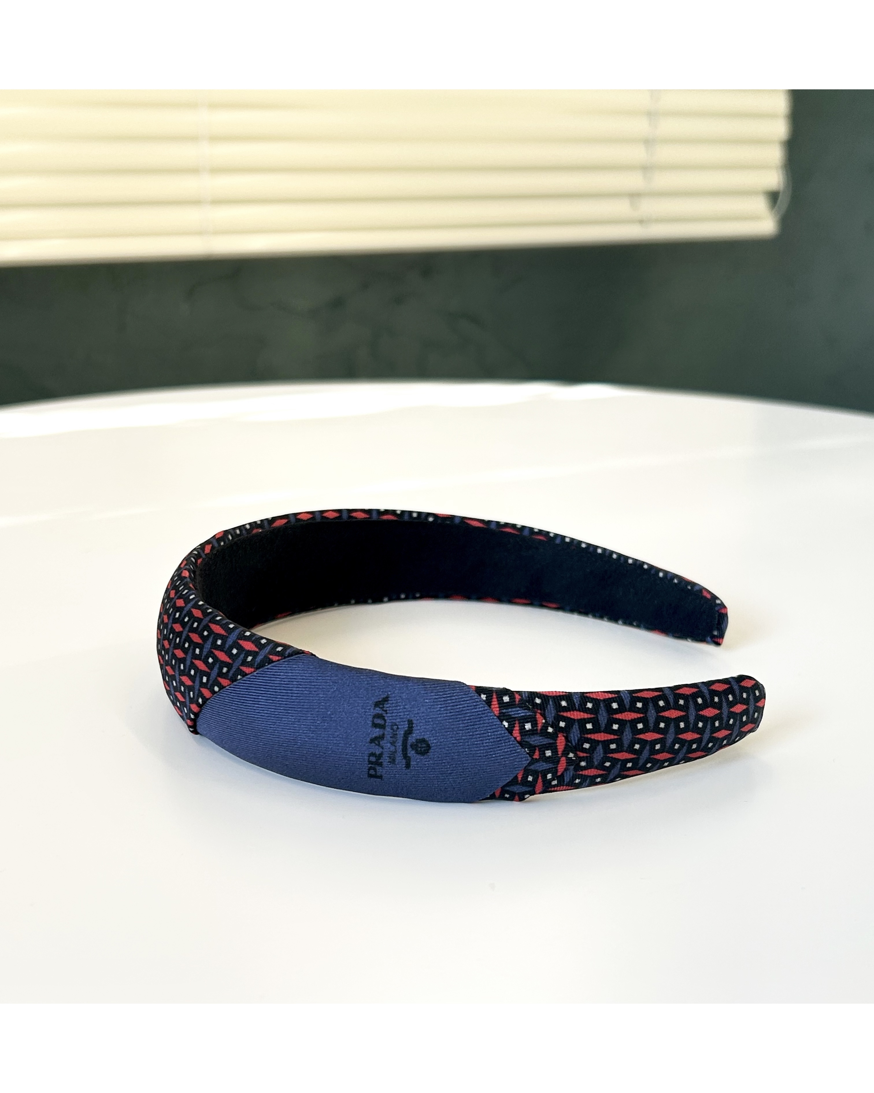 PRADA navy & burgundy silk hair band no.71