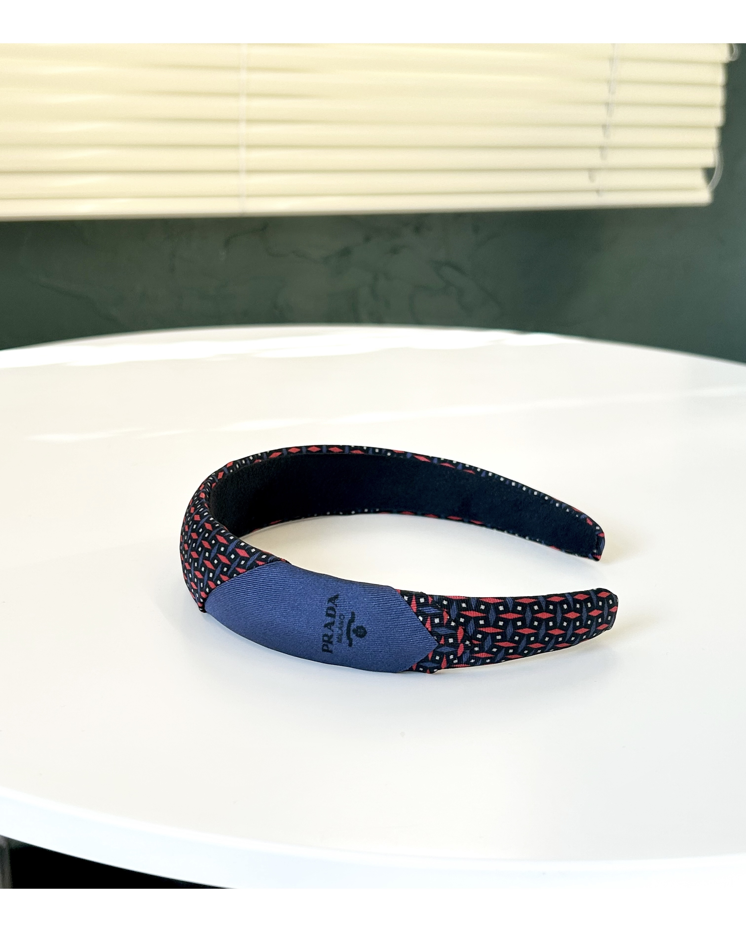 PRADA navy & burgundy silk hair band no.71