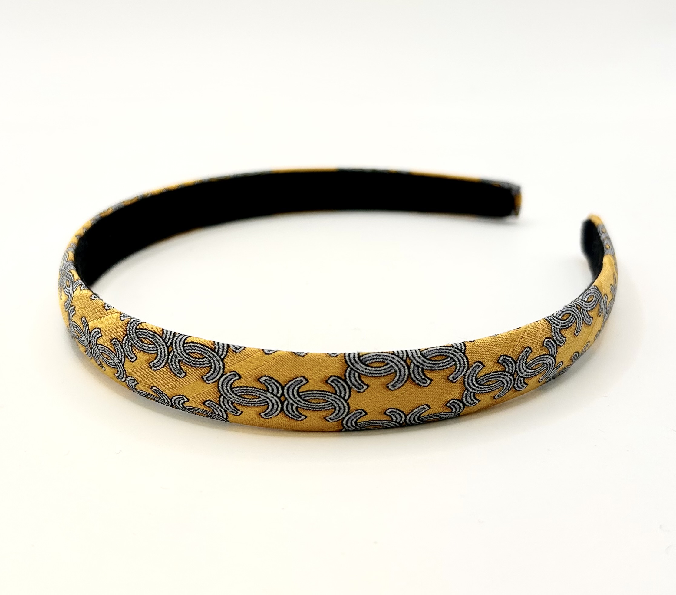 CHANEL yellow & blue CC silk hair band no.82