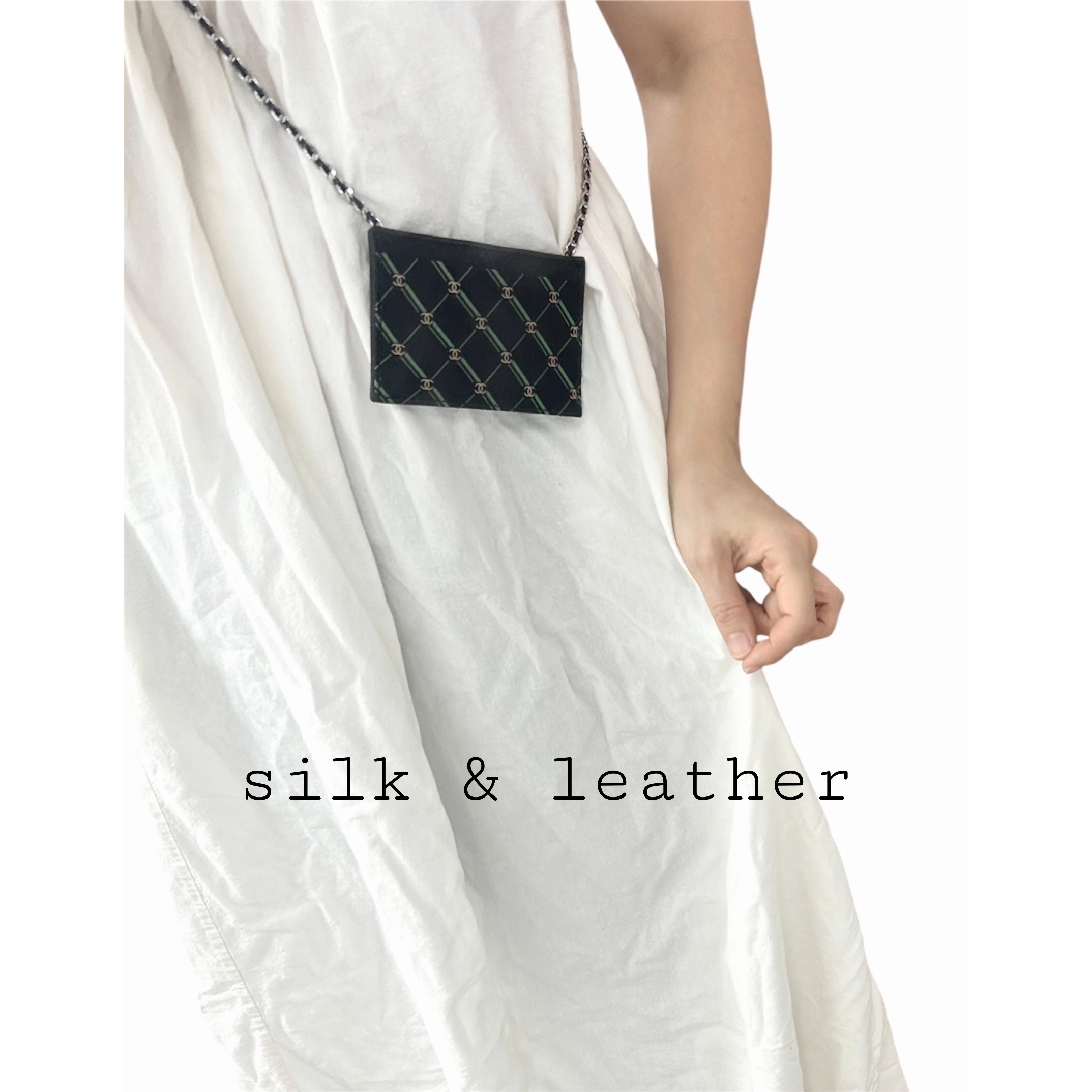 CHANEL silk & learher card chain bag no.41