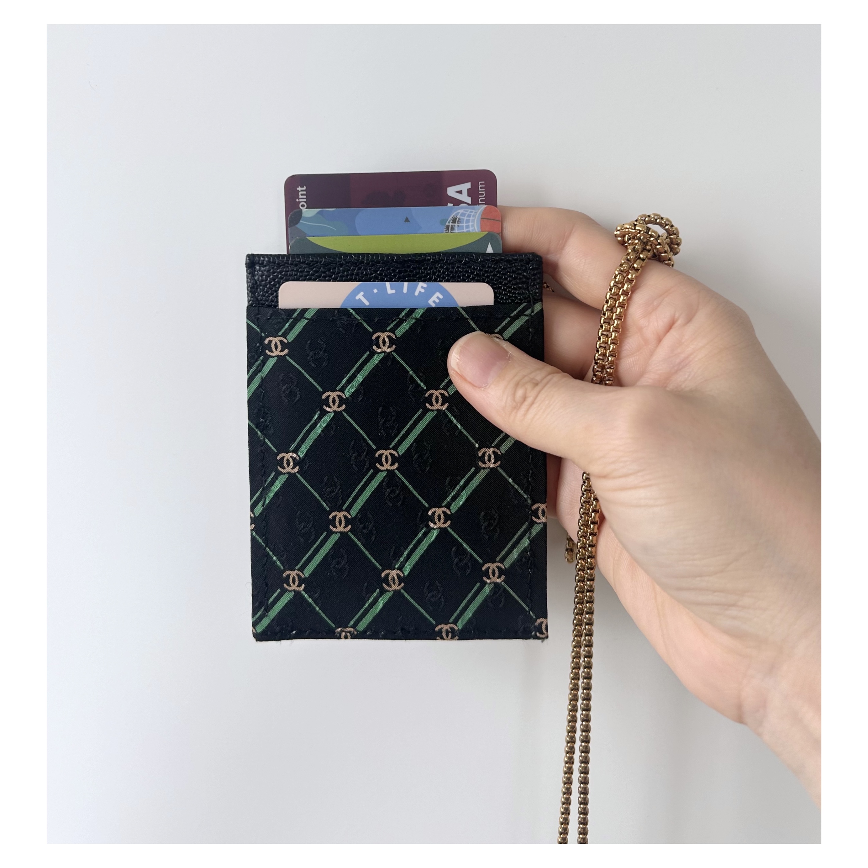 CHANEL silk & learher card chain bag no.41