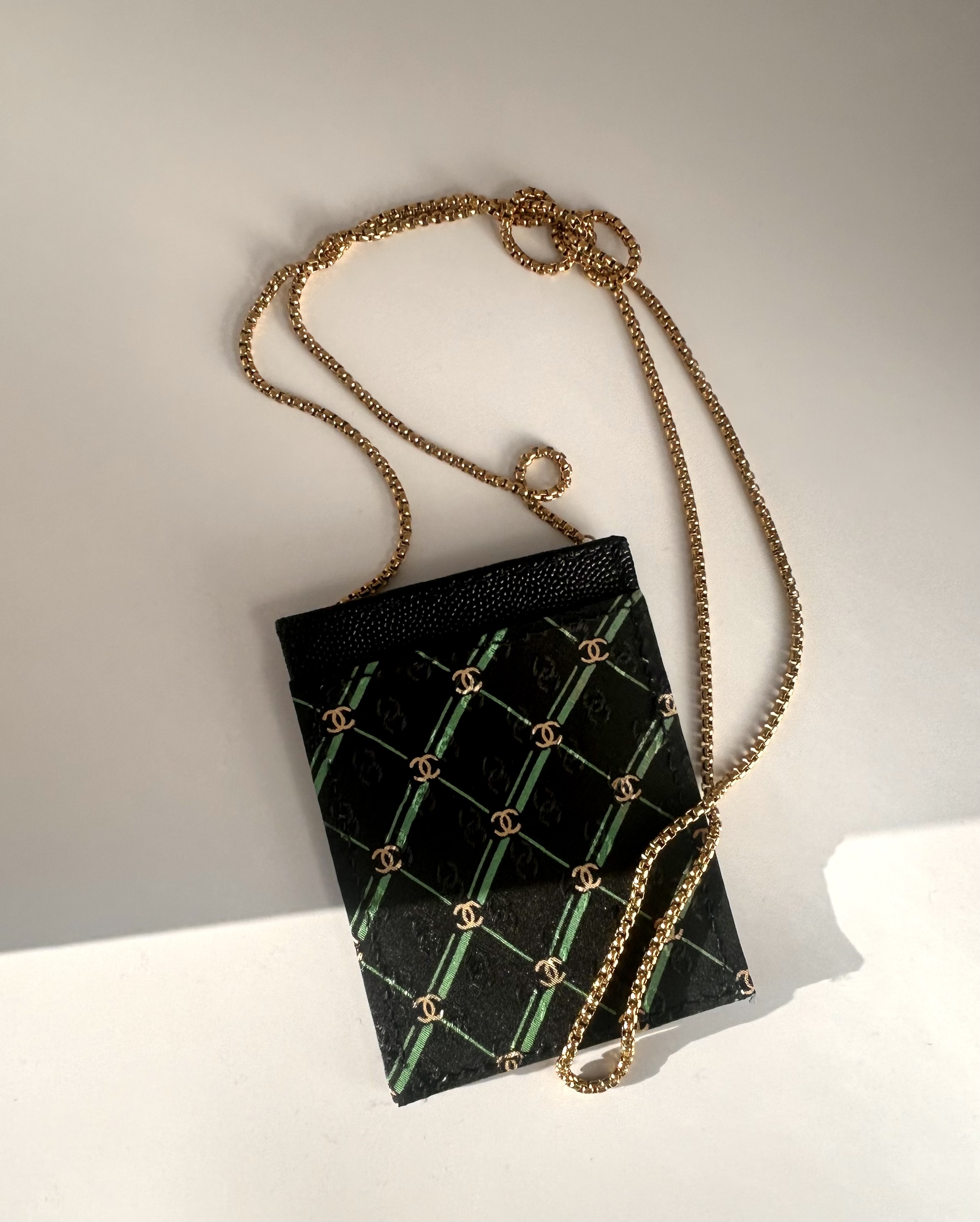CHANEL silk & learher card chain bag no.41