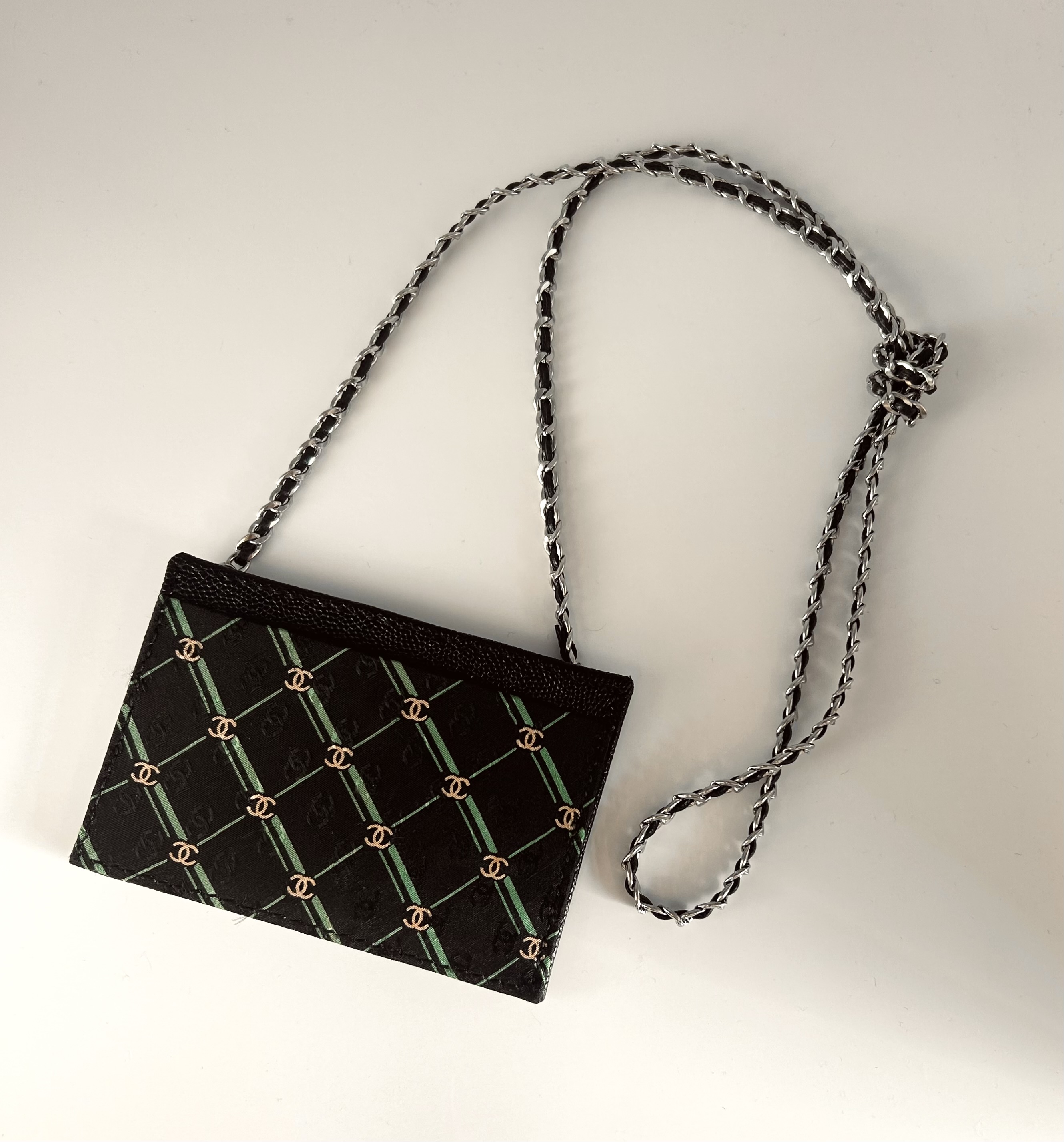 CHANEL silk & learher card chain bag no.41