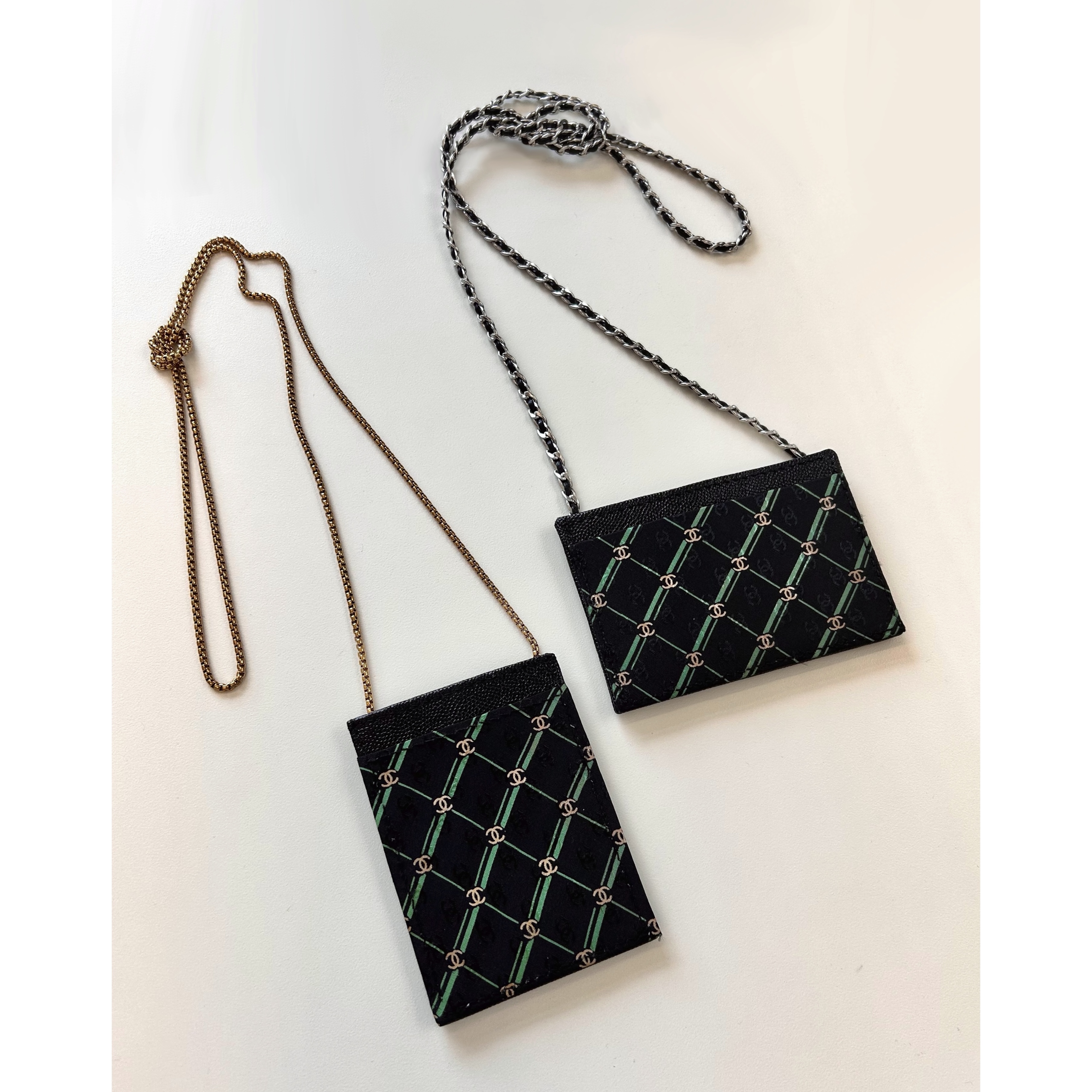 CHANEL silk & learher card chain bag no.41