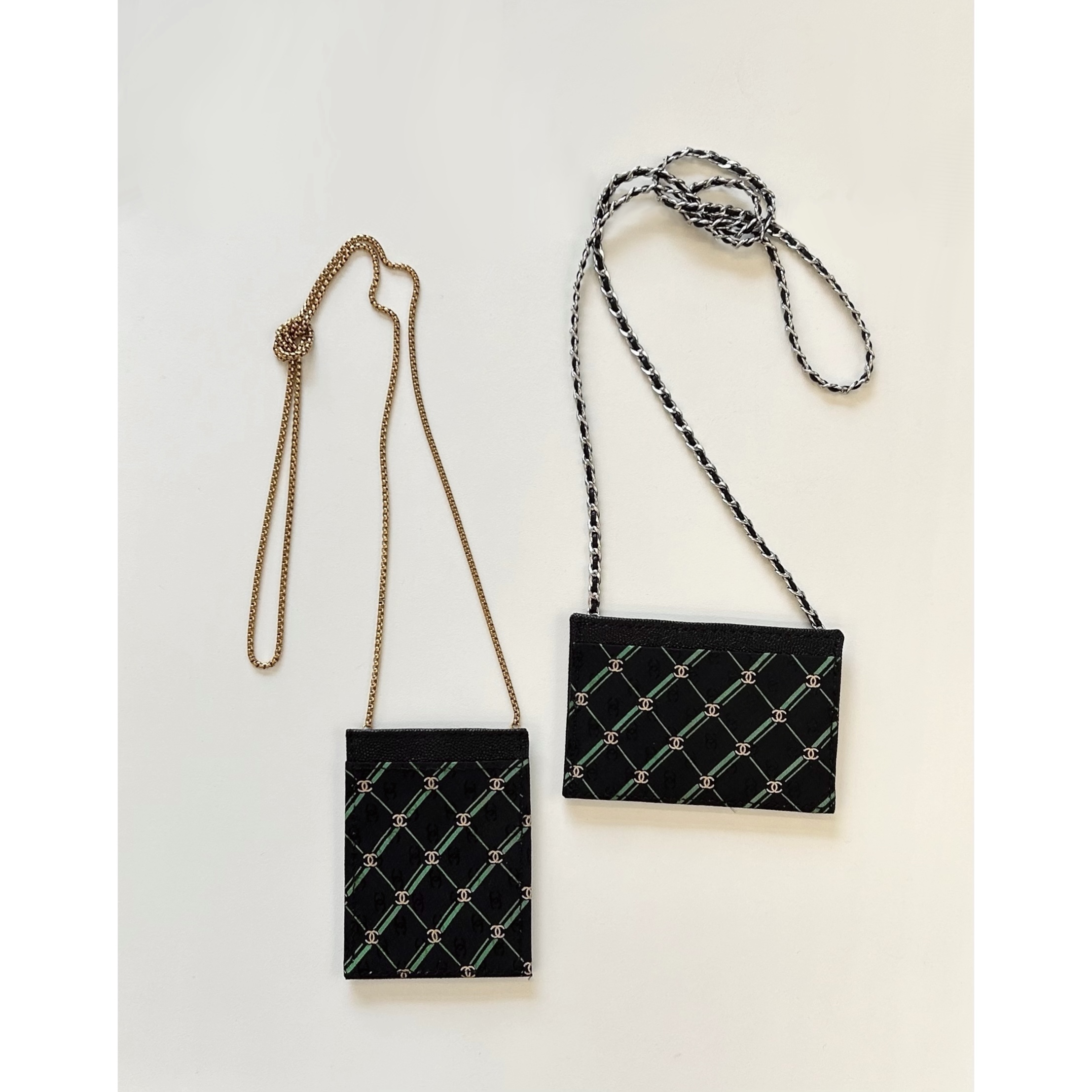 CHANEL silk & learher card chain bag no.41