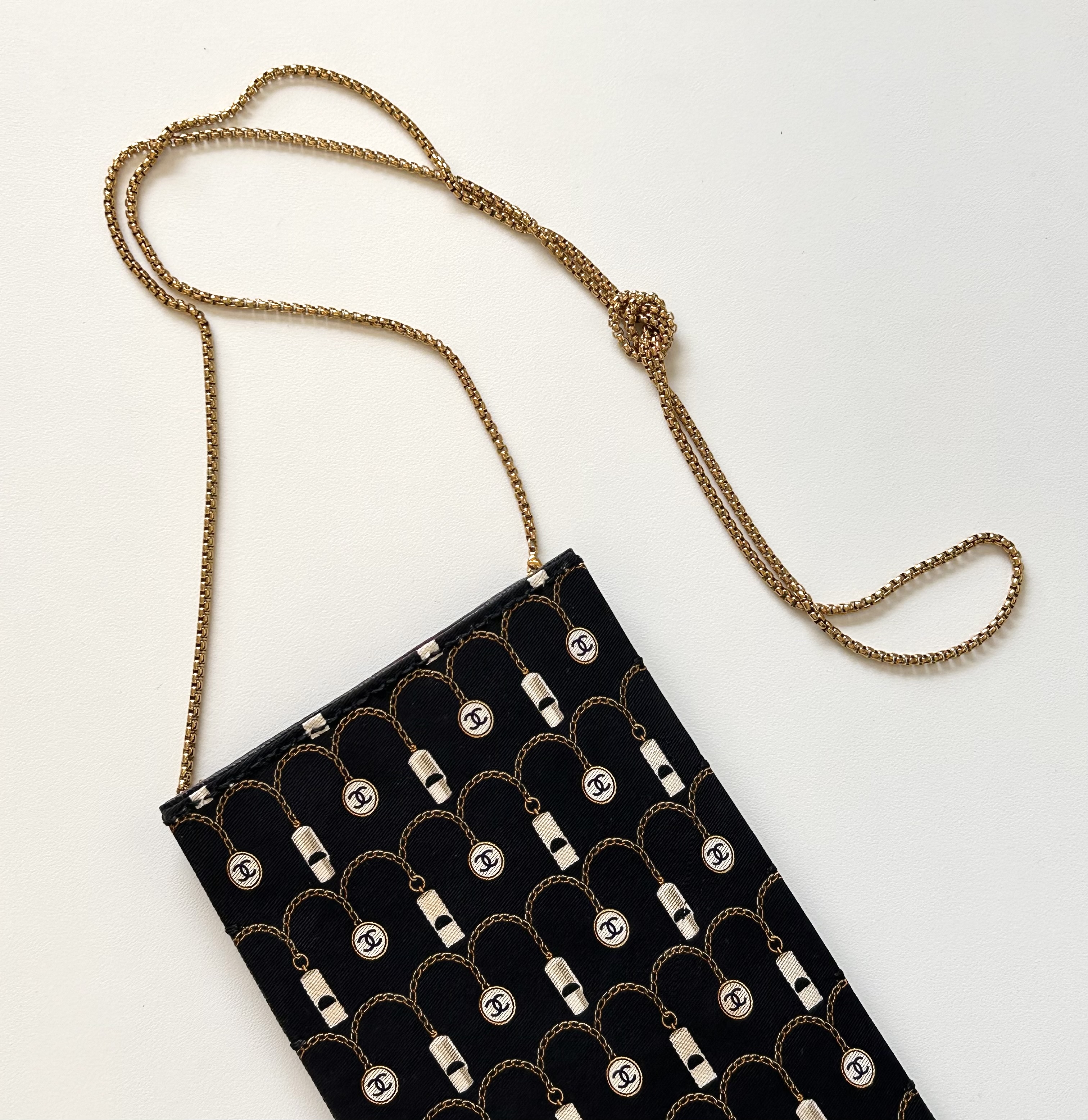 CHANEL silk & learher card chain bag no.42