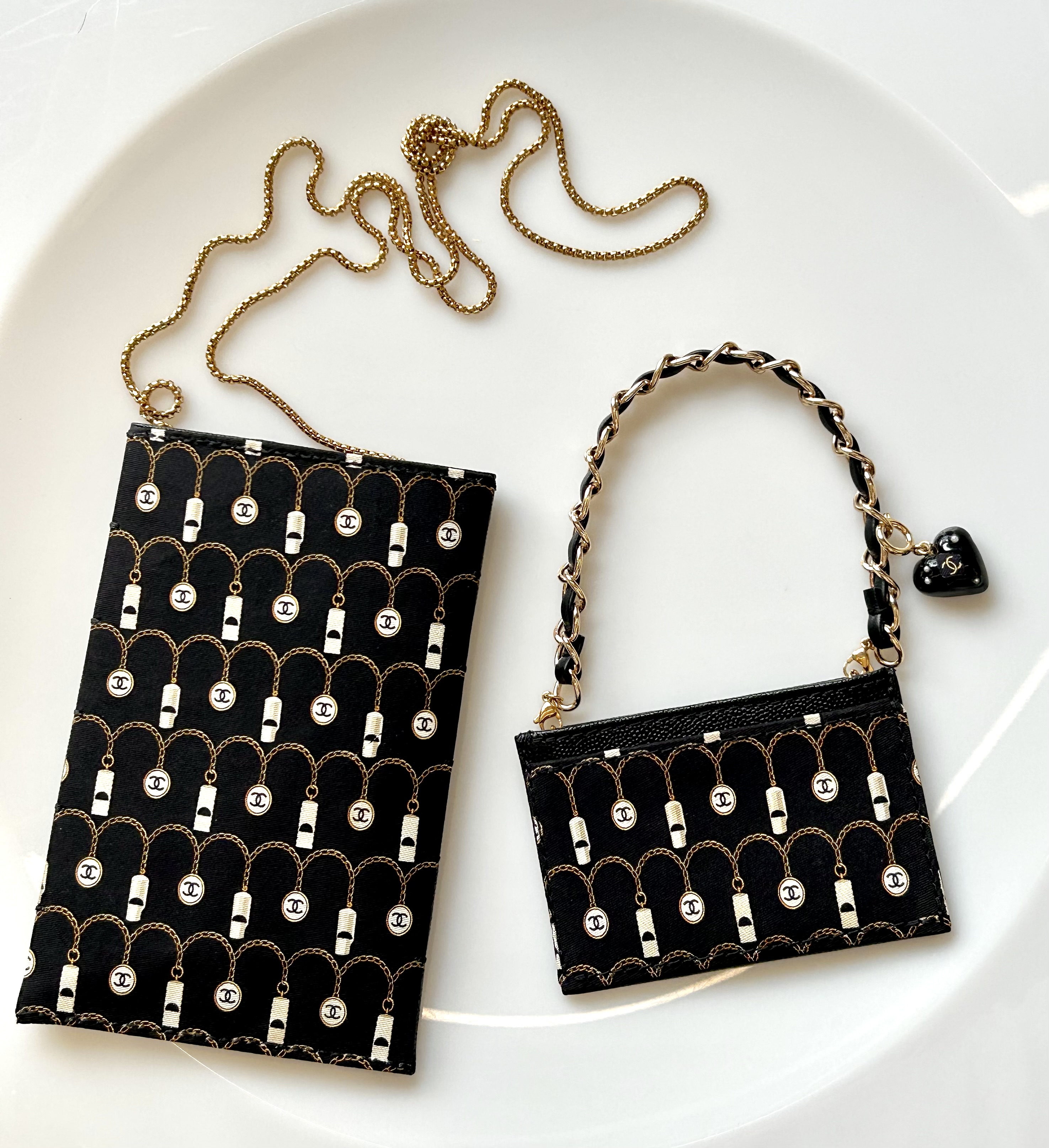 CHANEL silk & learher card chain bag no.42