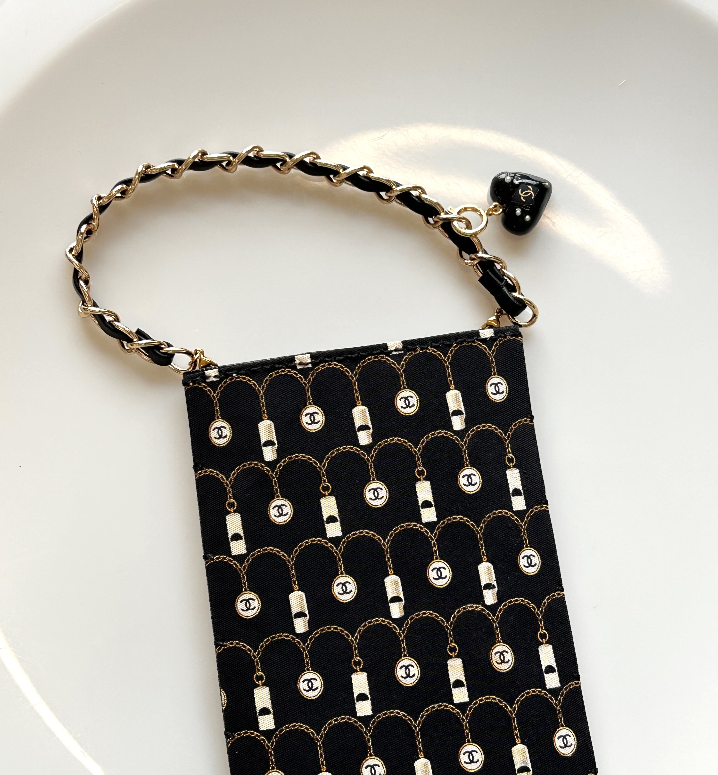 CHANEL silk & learher card chain bag no.42
