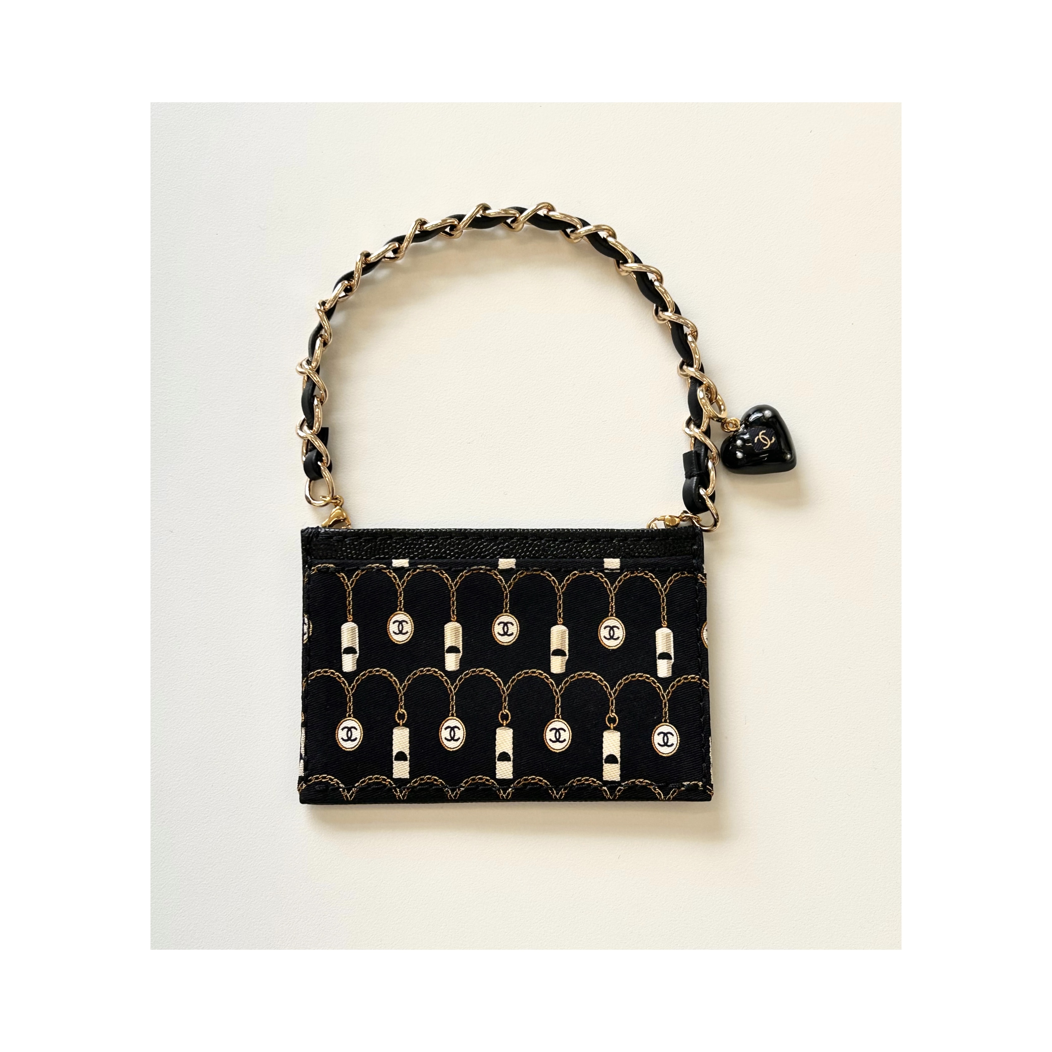 CHANEL silk & learher card chain bag no.42