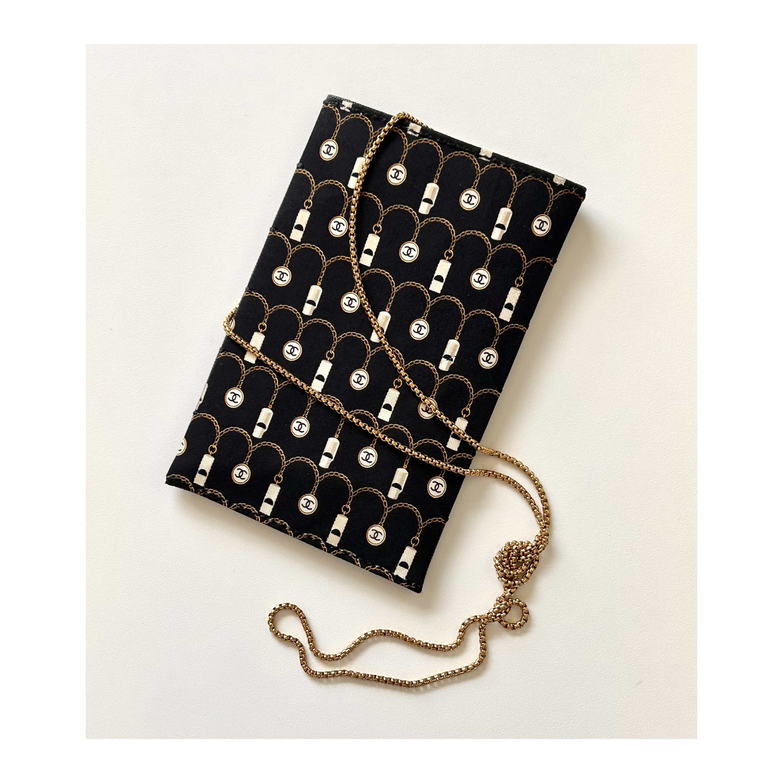 CHANEL silk & learher card chain bag no.42