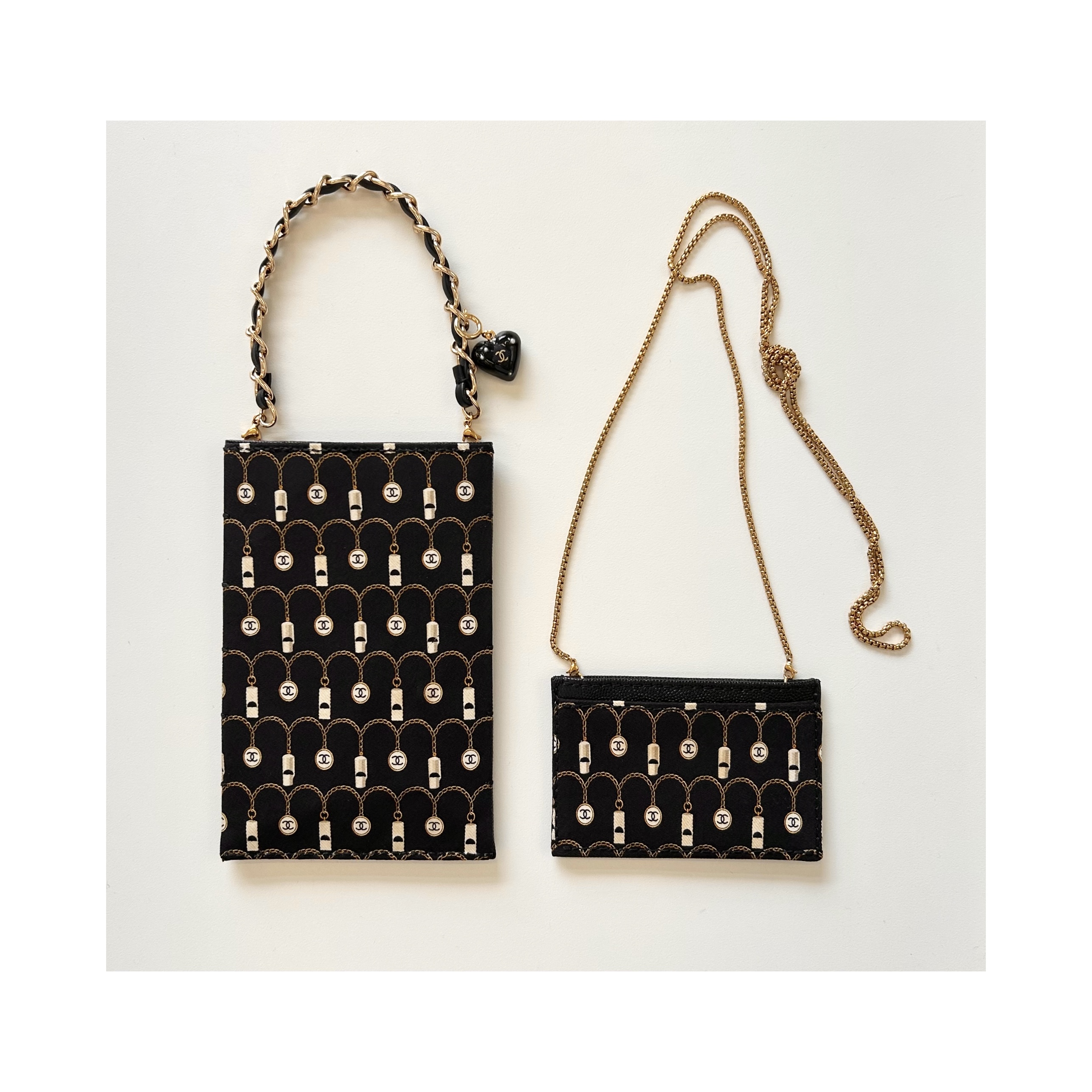 CHANEL silk & learher card chain bag no.42