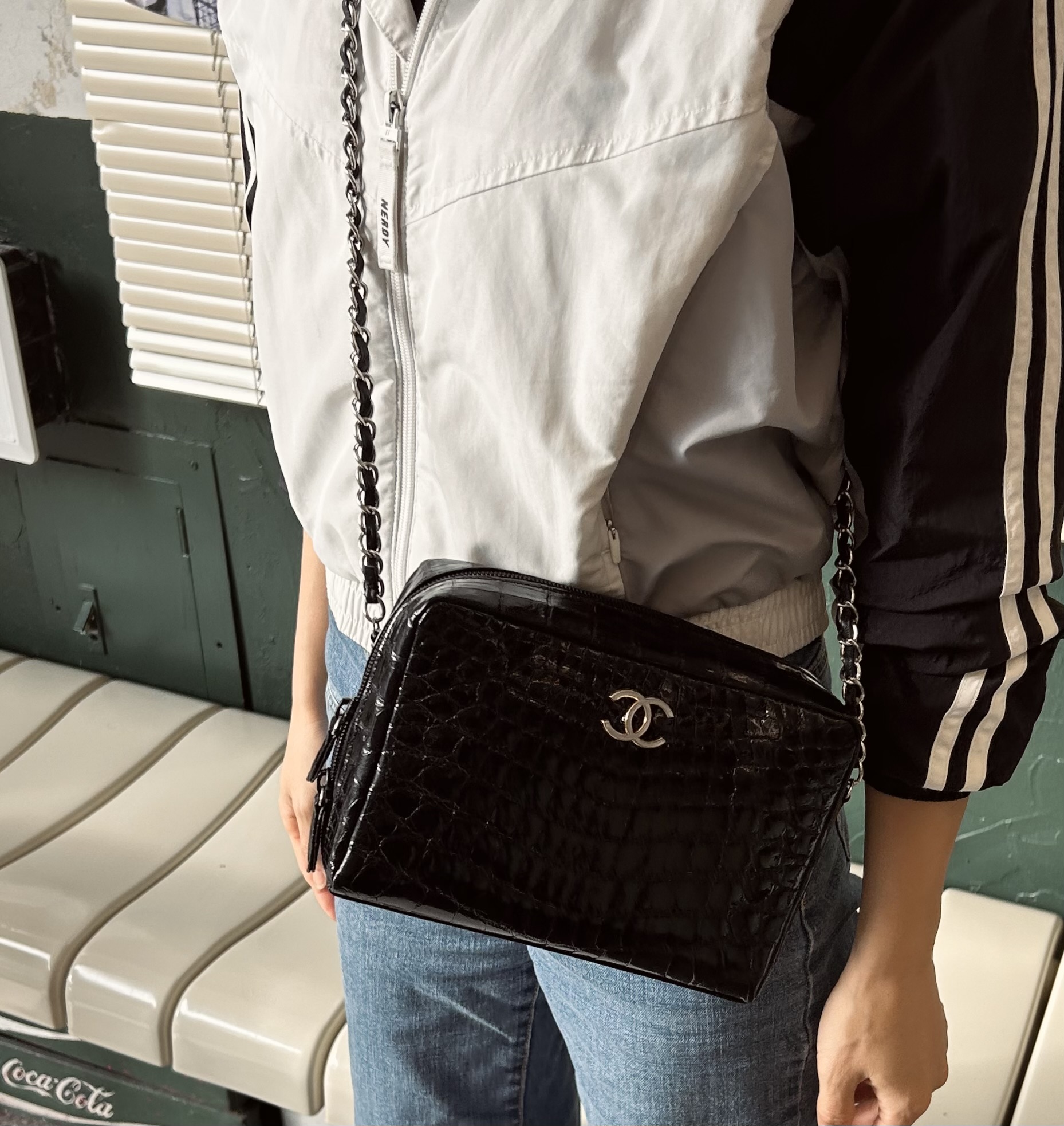 GENUINE vintage crocodile bag X CHANEL hanger CC objet no.43