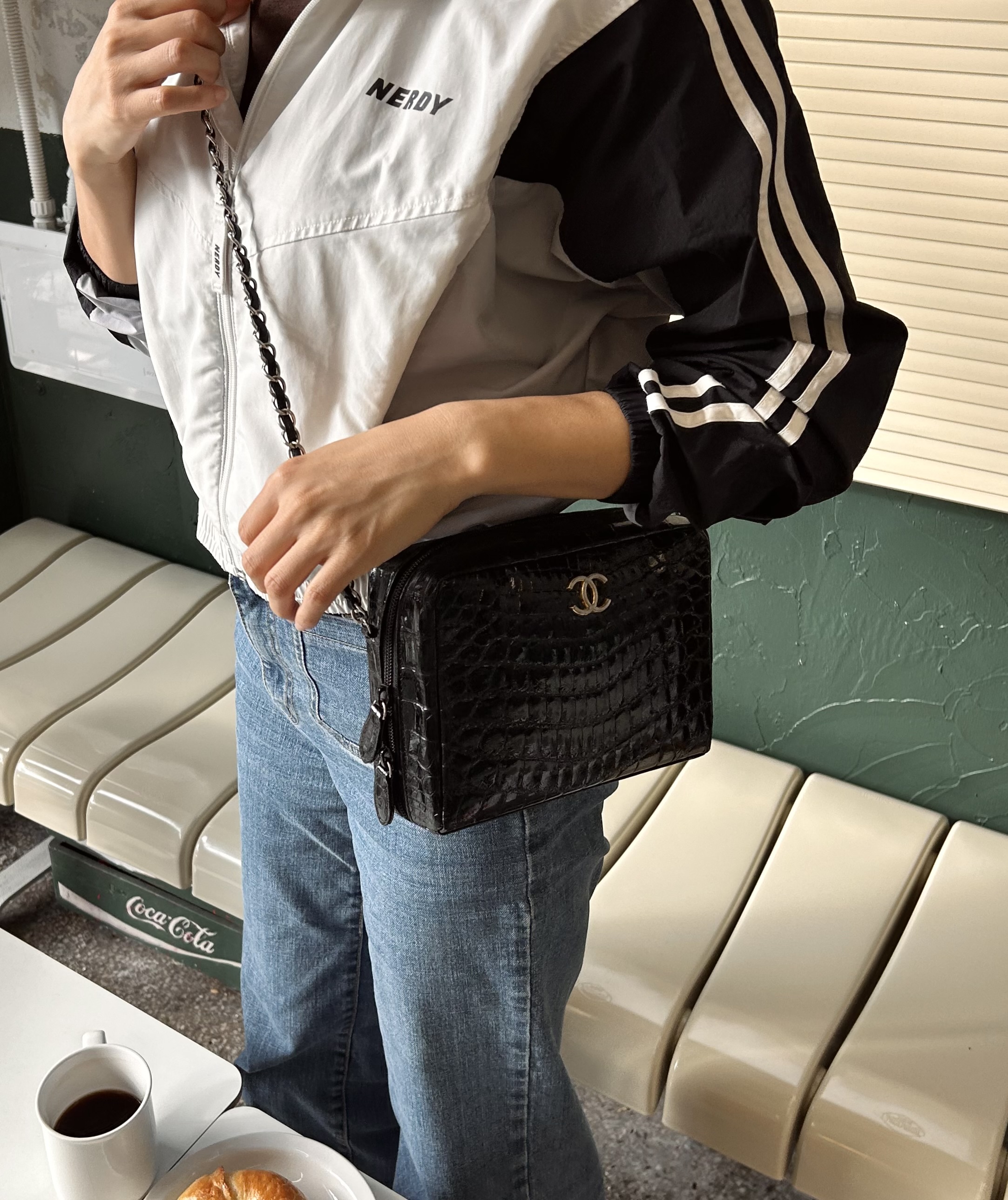 GENUINE vintage crocodile bag X CHANEL hanger CC objet no.43