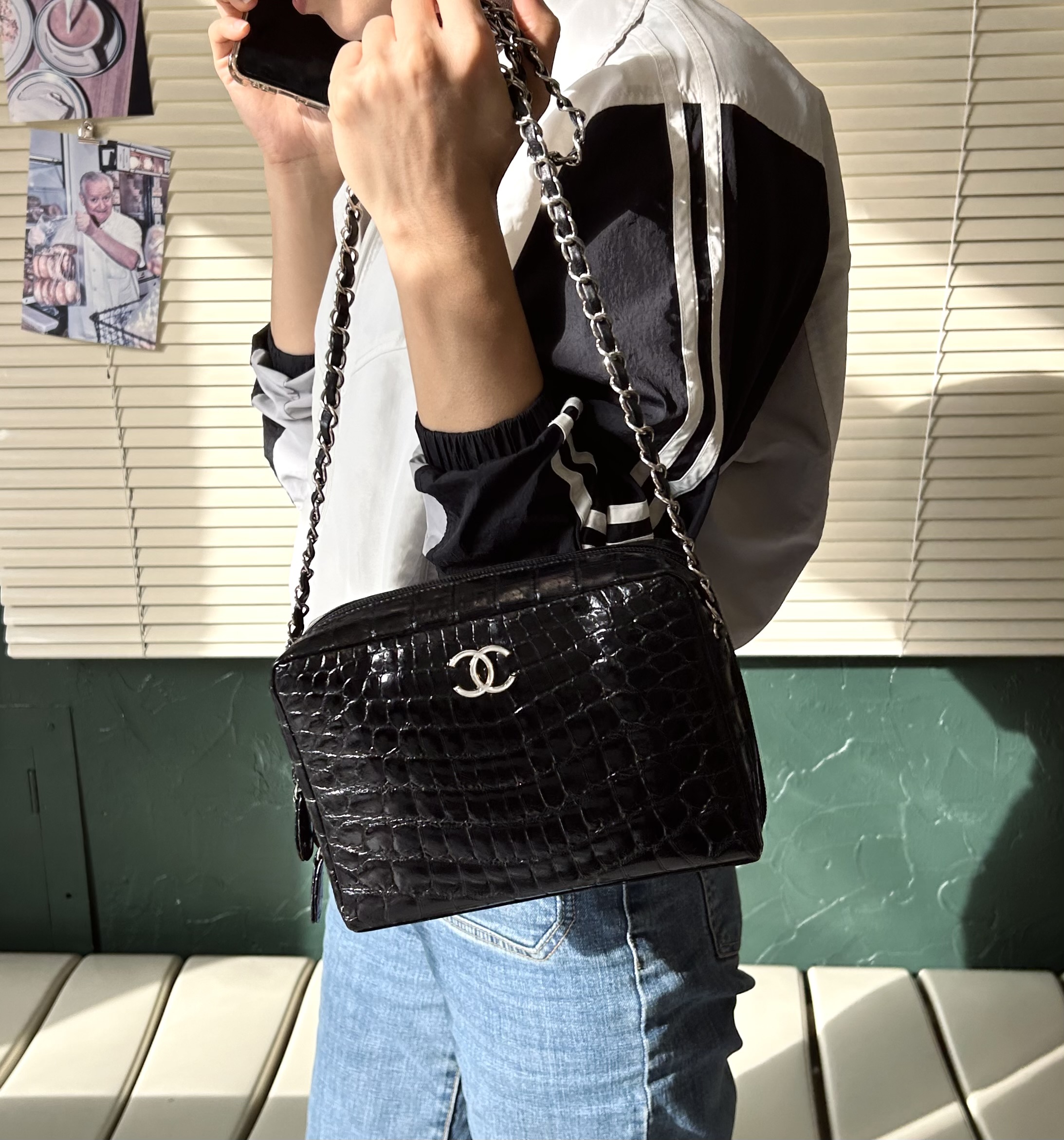 GENUINE vintage crocodile bag X CHANEL hanger CC objet no.43