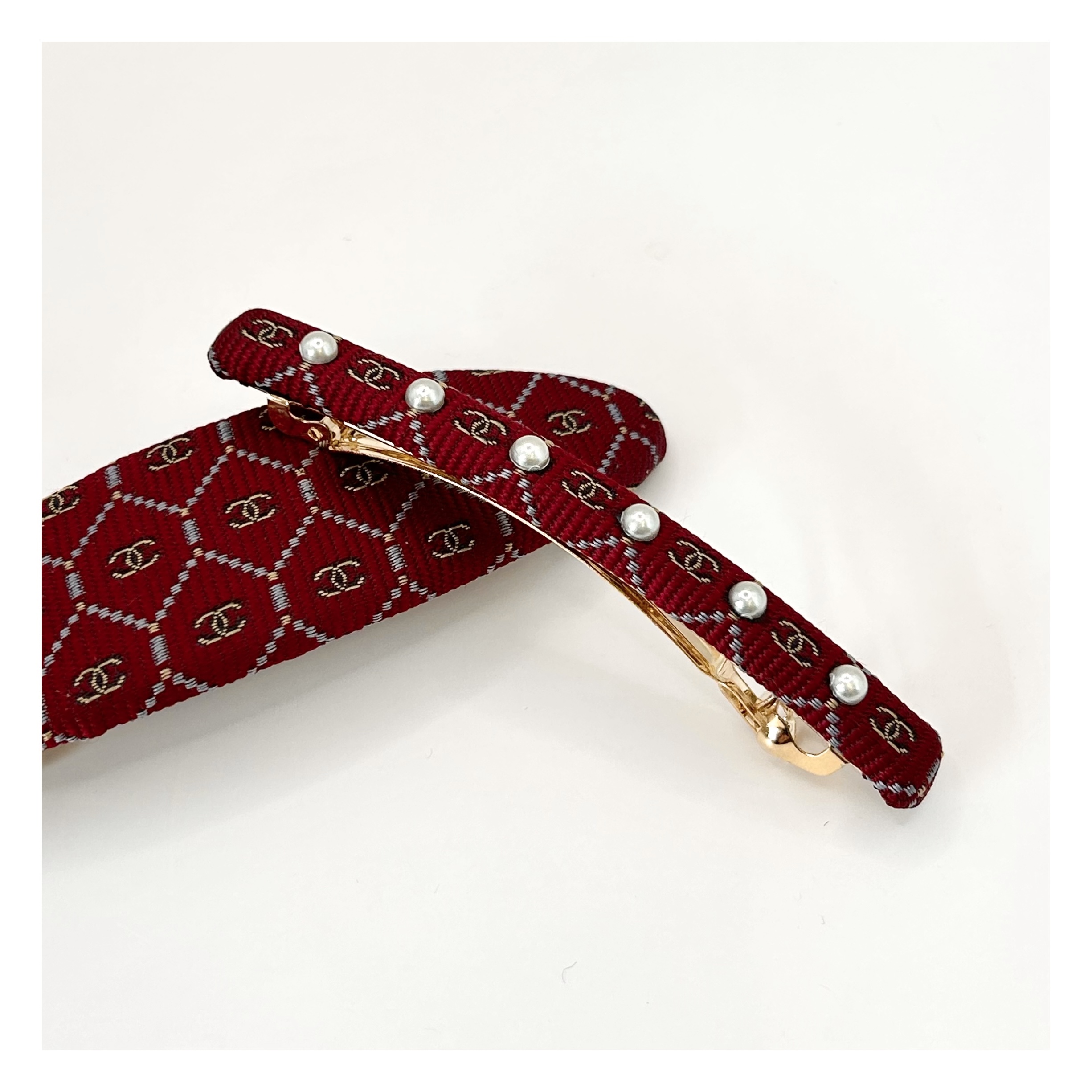 CHANEL silk pattern hair barrette no.78