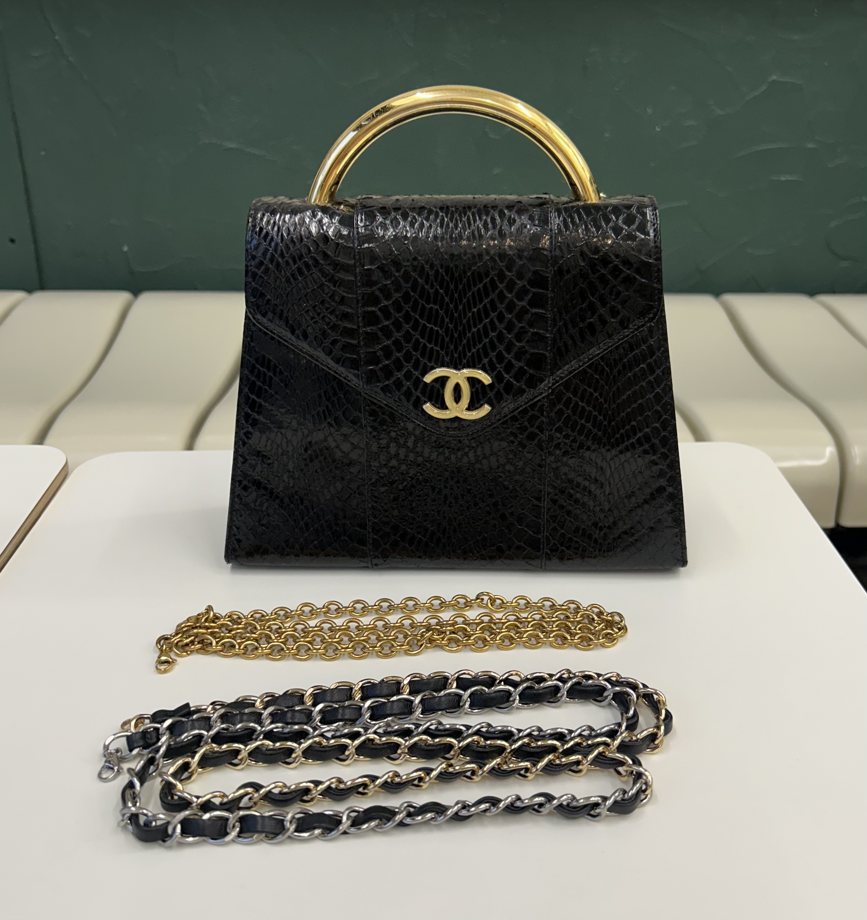 GENUINE vintage snake skin bag X CHANEL hanger CC objet no.44