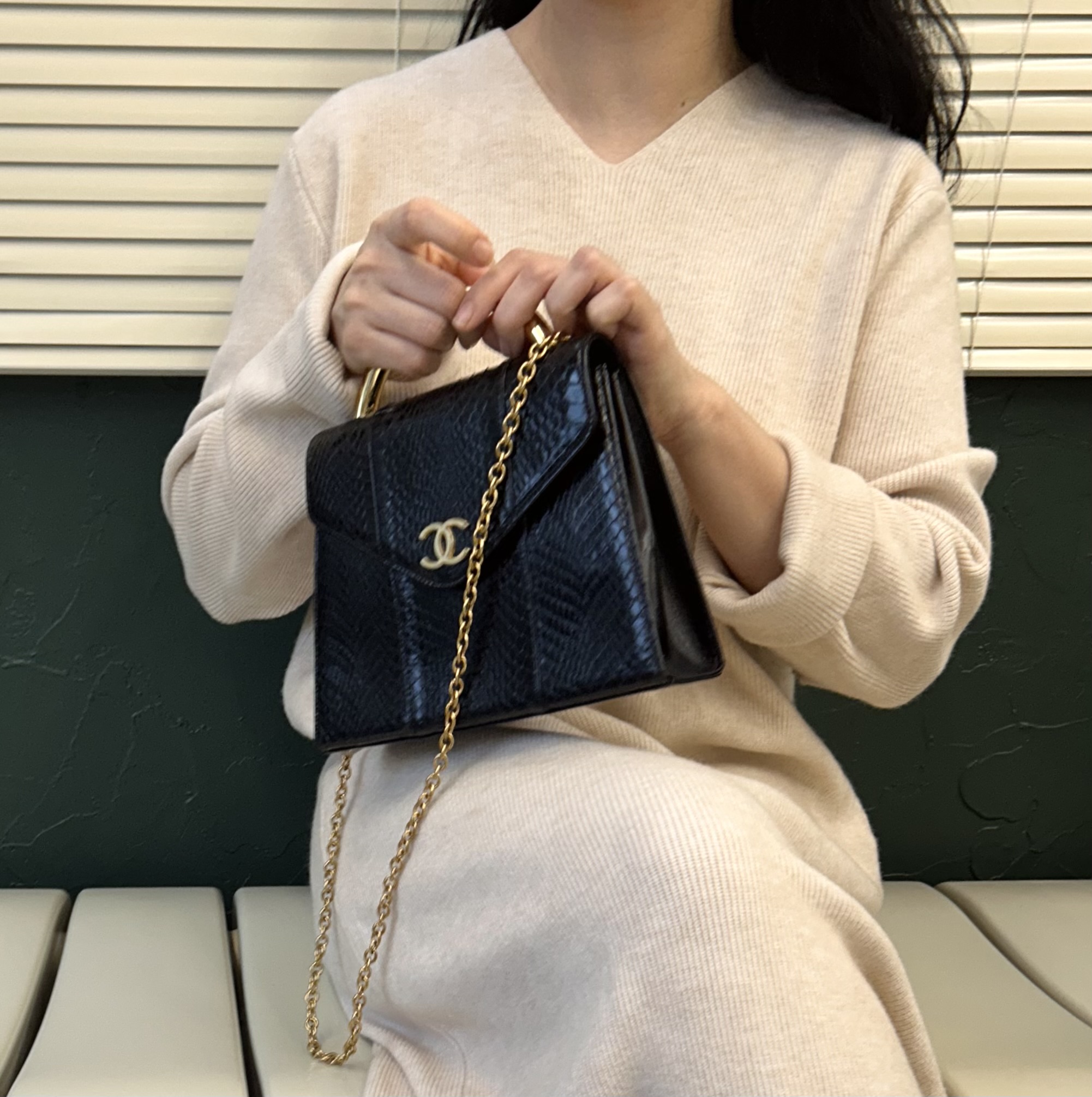 GENUINE vintage snake skin bag X CHANEL hanger CC objet no.44