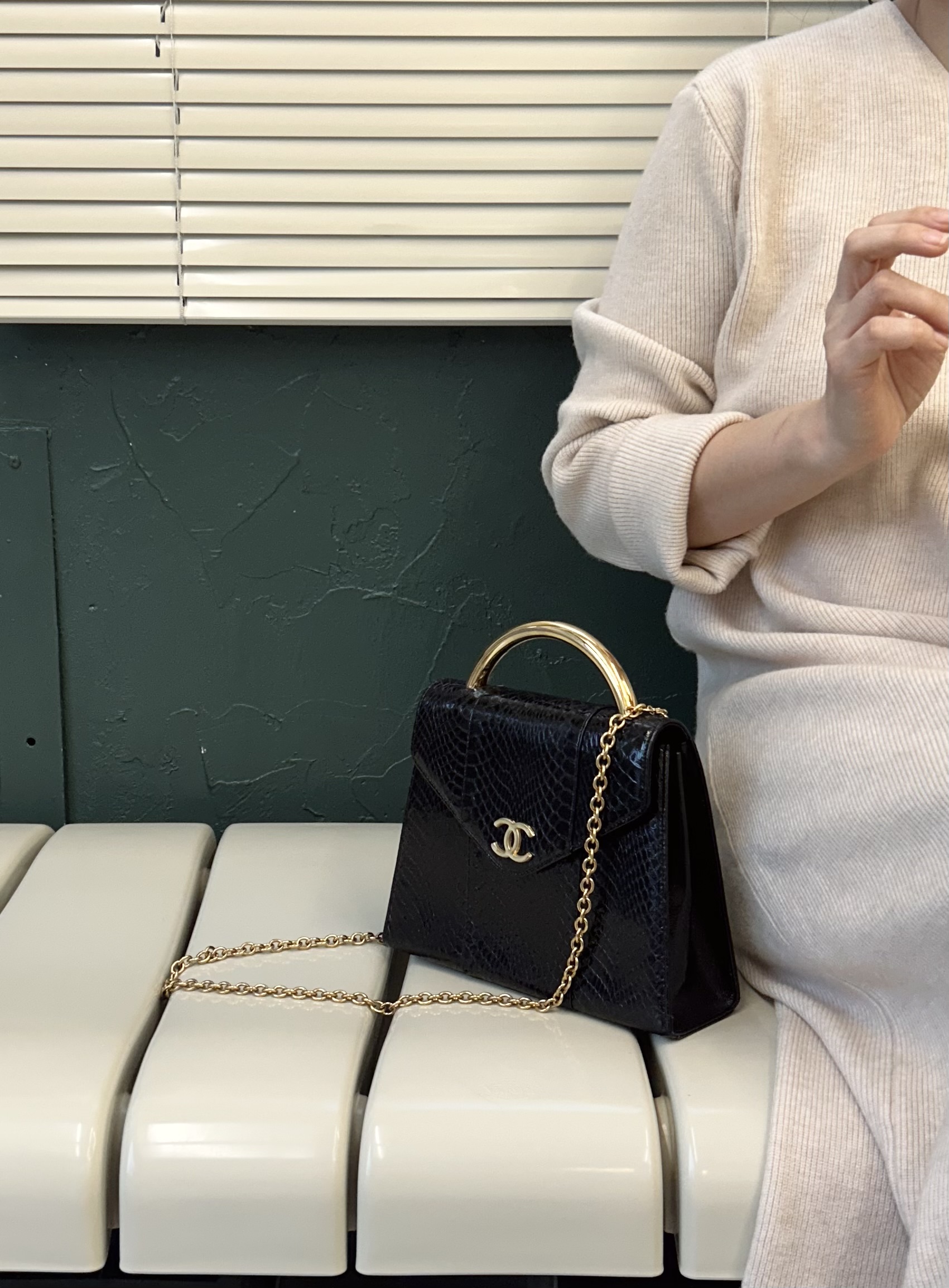 GENUINE vintage snake skin bag X CHANEL hanger CC objet no.44
