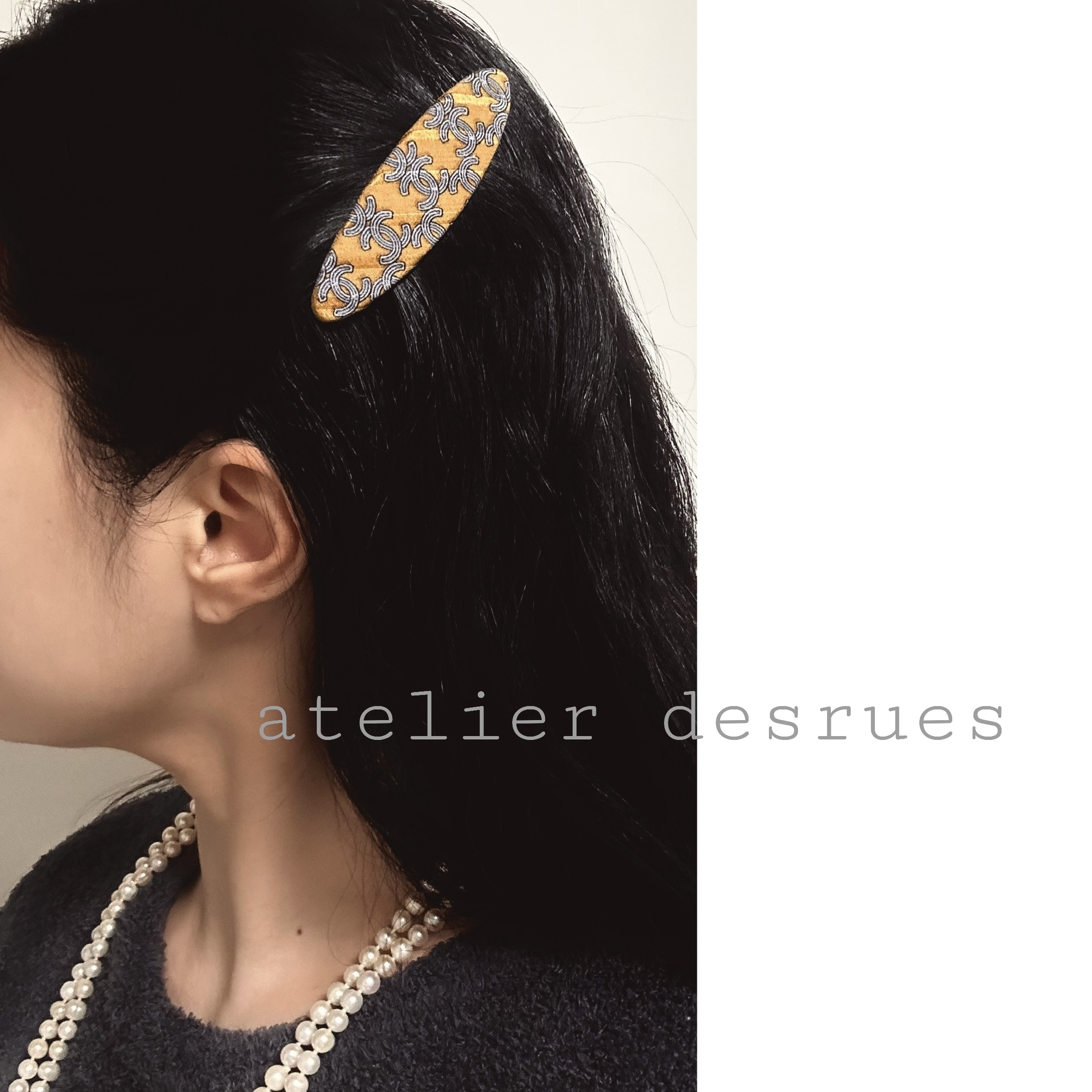CHANEL silk pattern hair barrette no.80