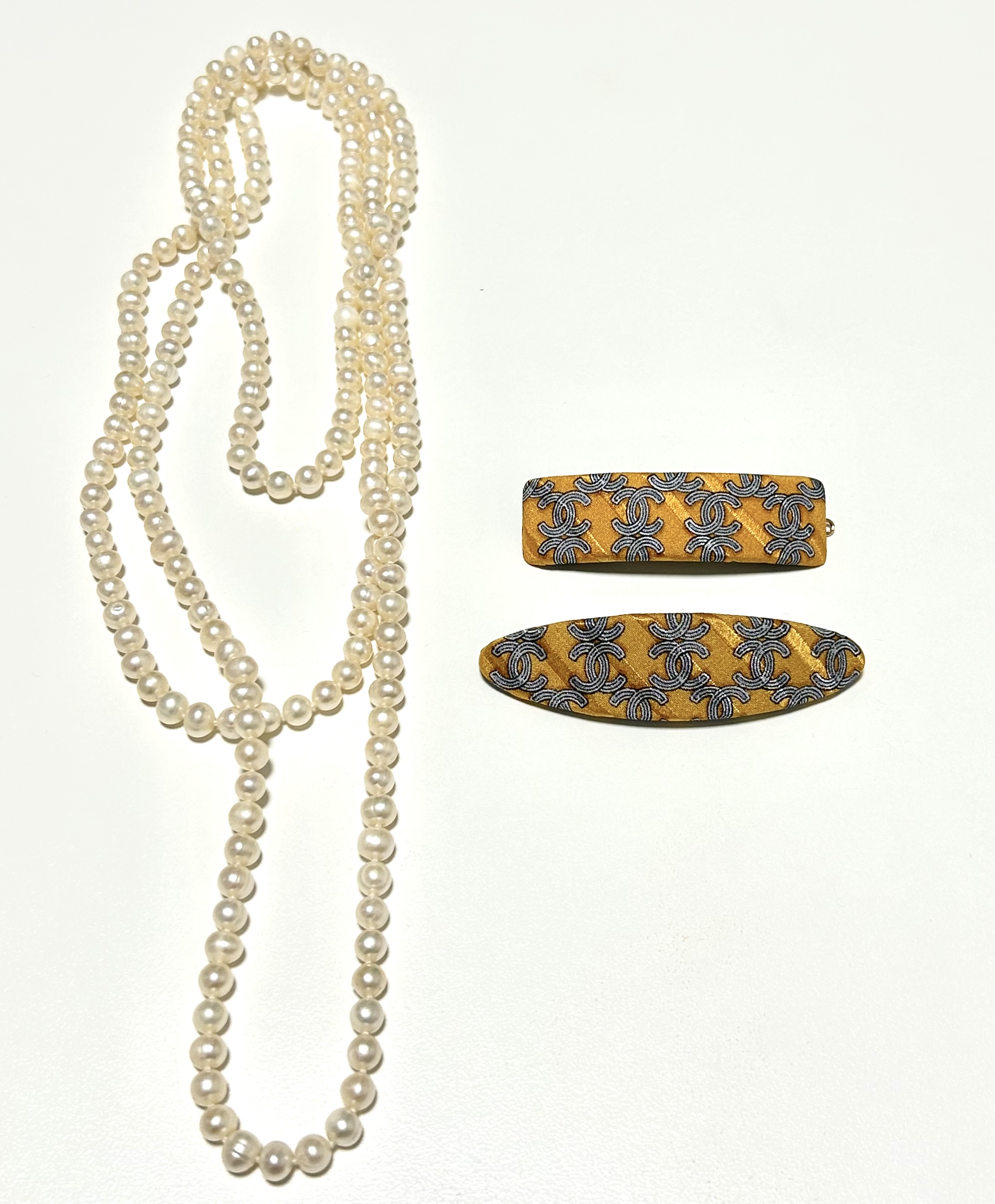CHANEL silk pattern hair barrette no.80