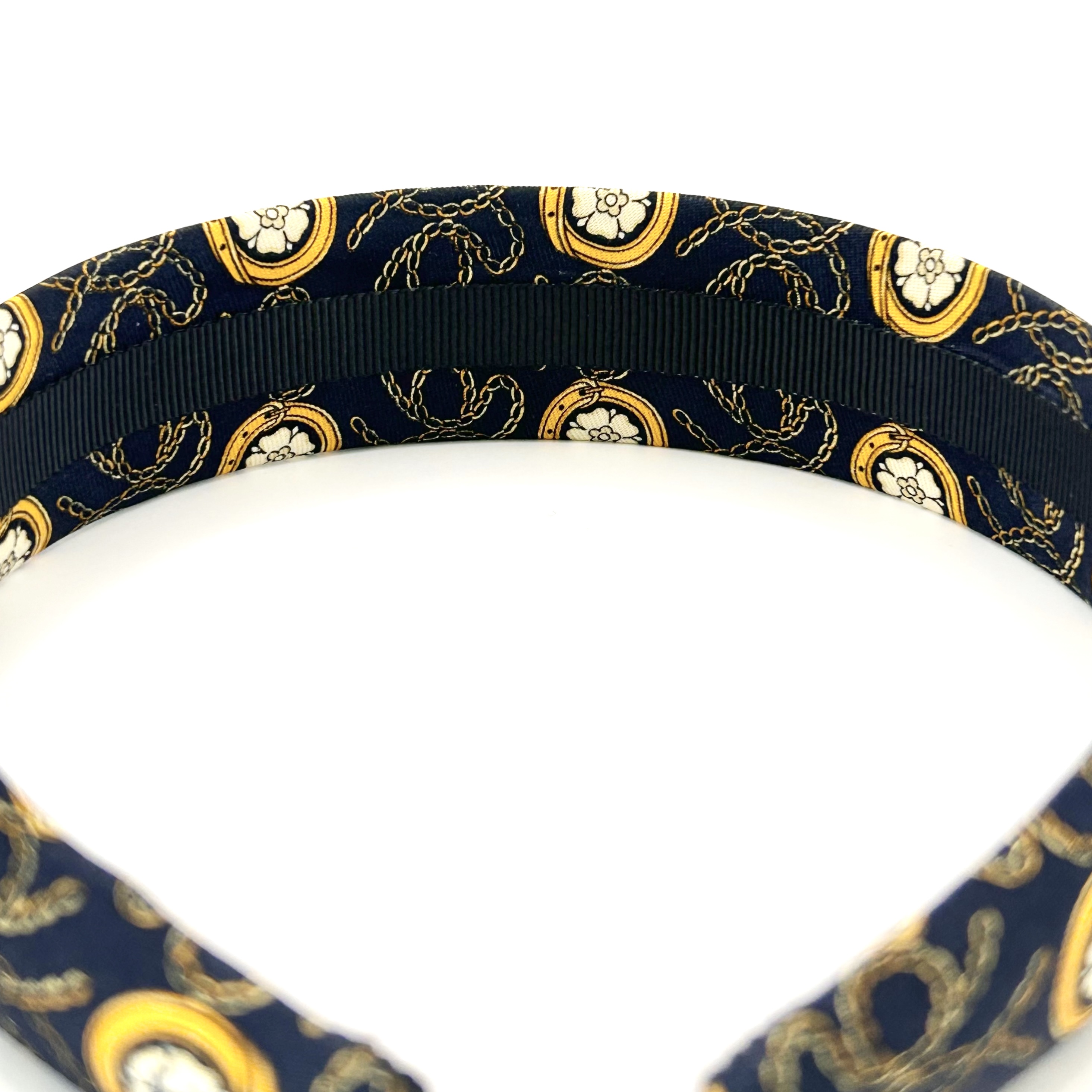 CHANEL navy & yellow silk hair band no.84