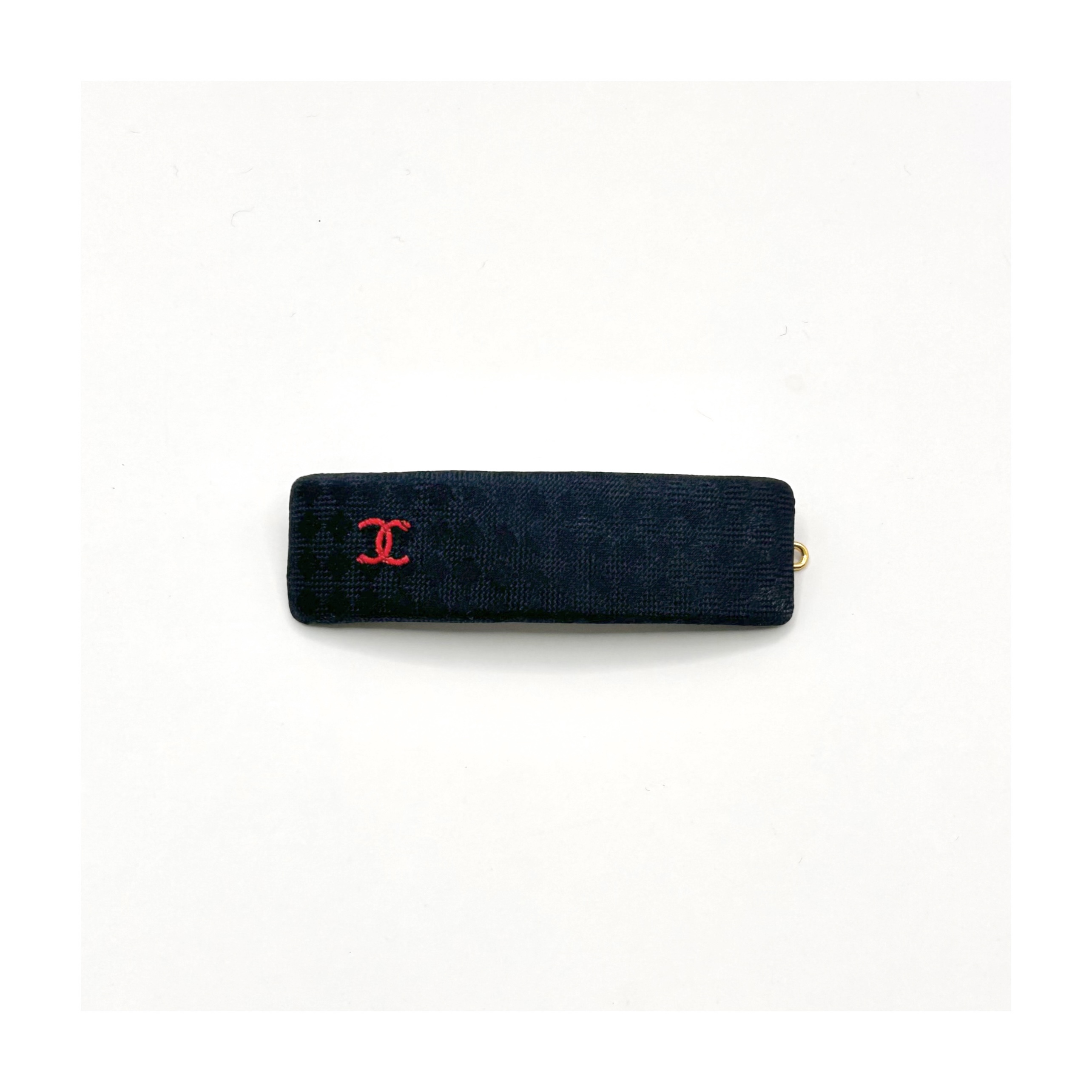 CHANEL navy & red CC silk hair clip no.85