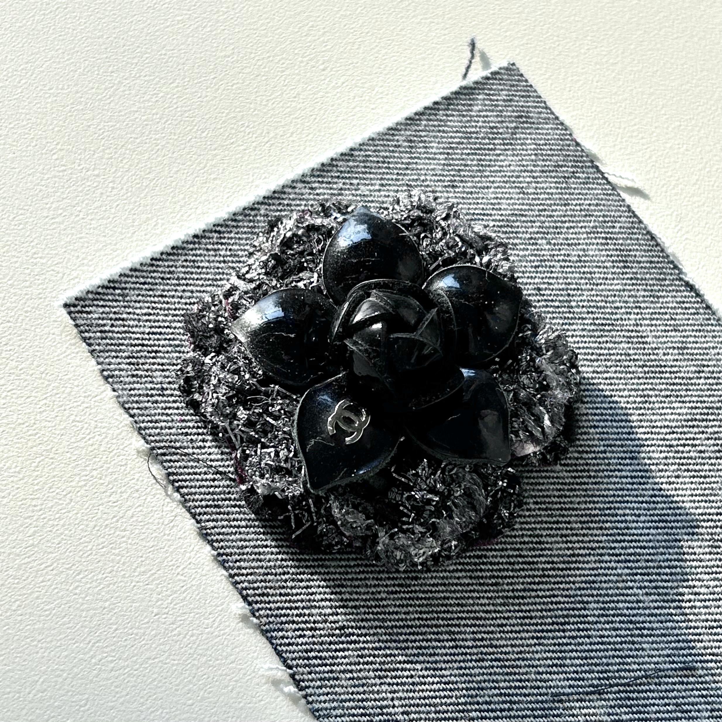 CHANEL enamel&silver&denim Camellia brooch