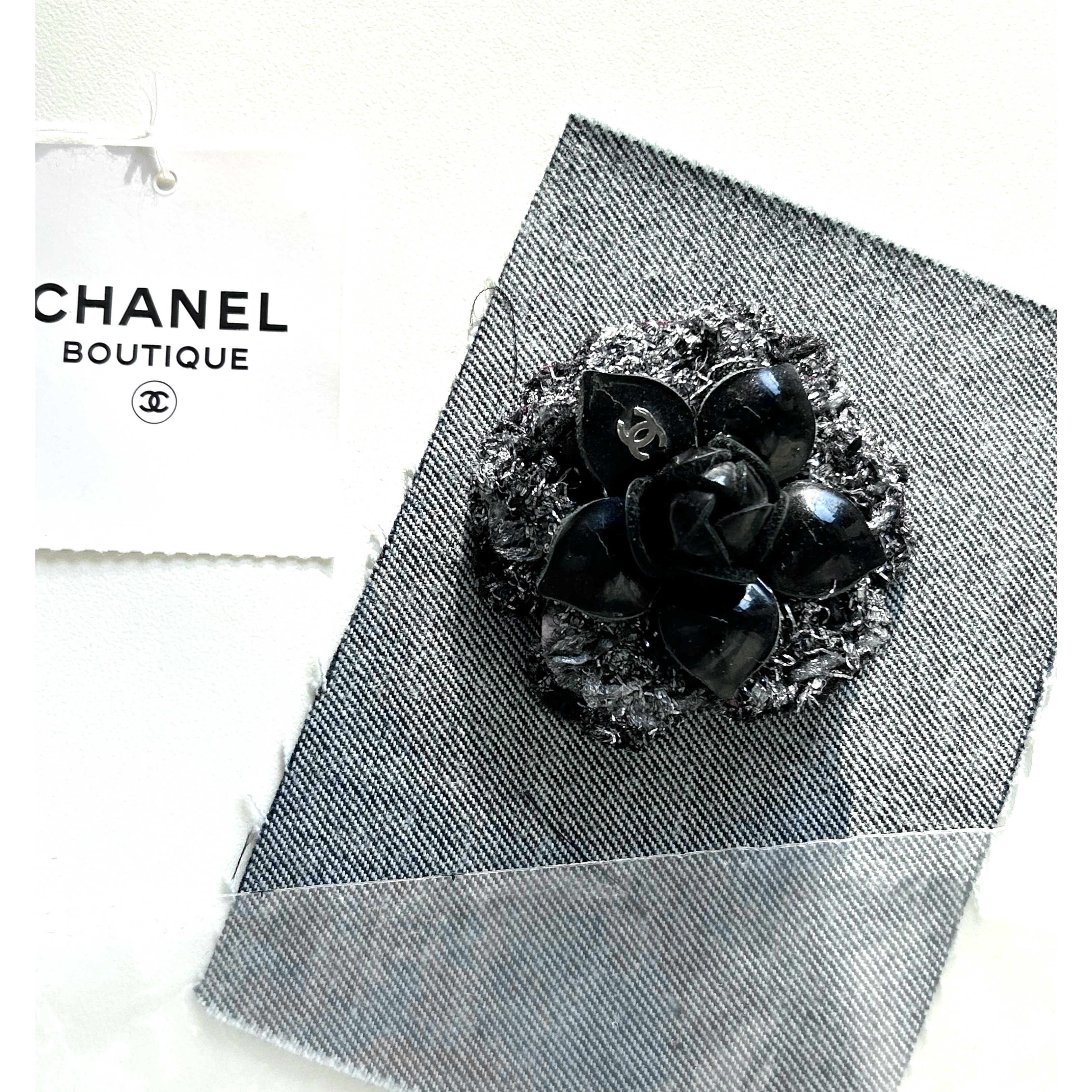 CHANEL enamel&silver&denim Camellia brooch