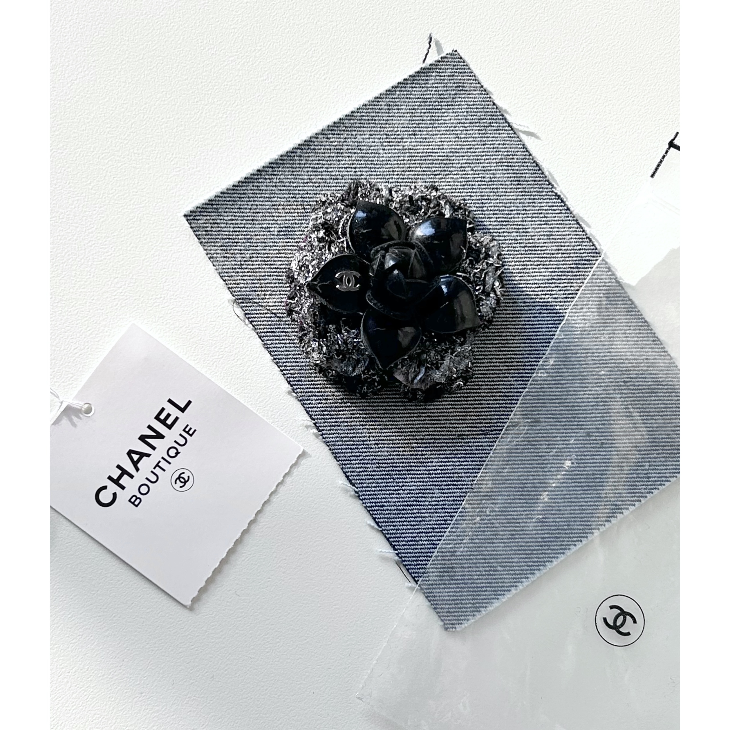 CHANEL enamel&silver&denim Camellia brooch