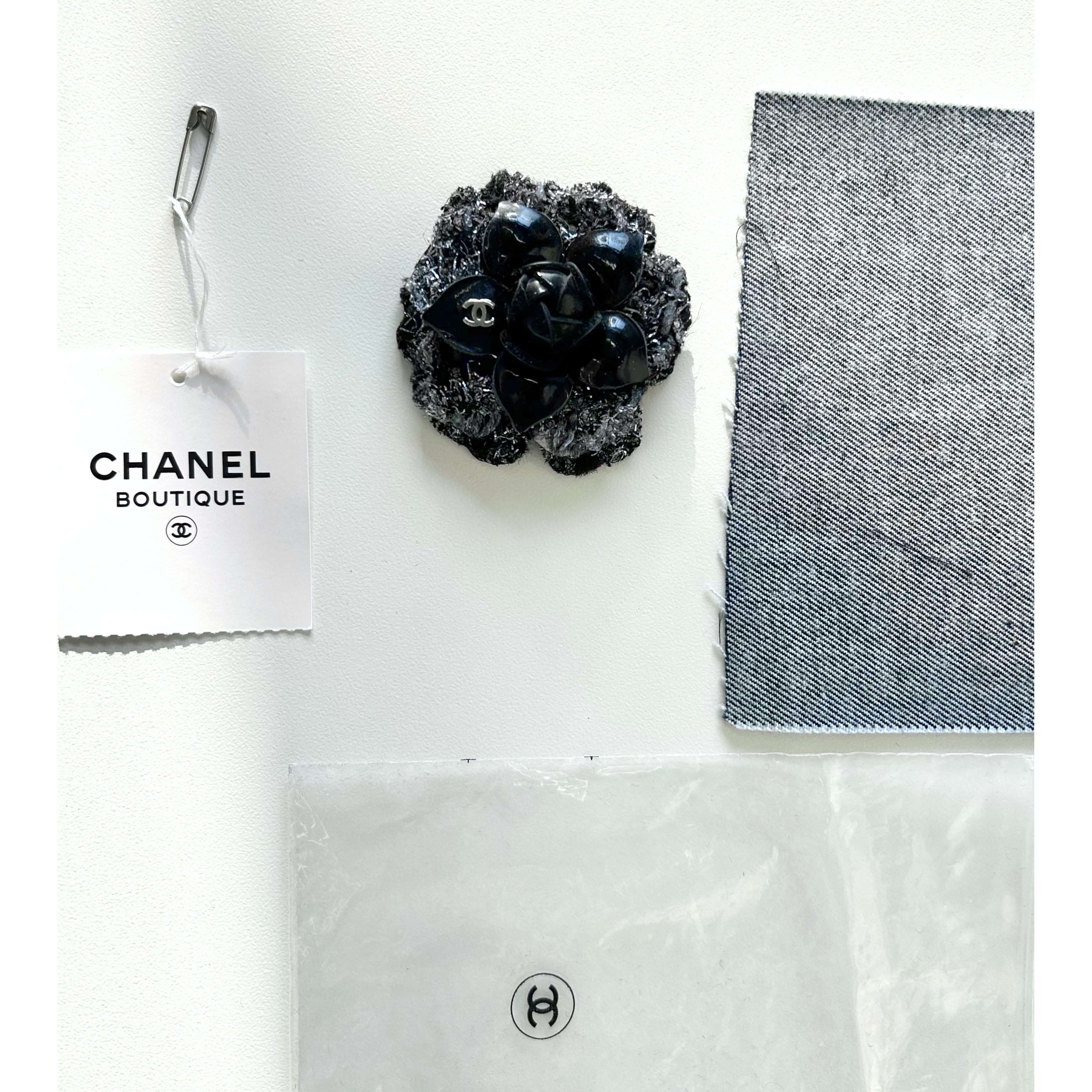 CHANEL enamel&silver&denim Camellia brooch