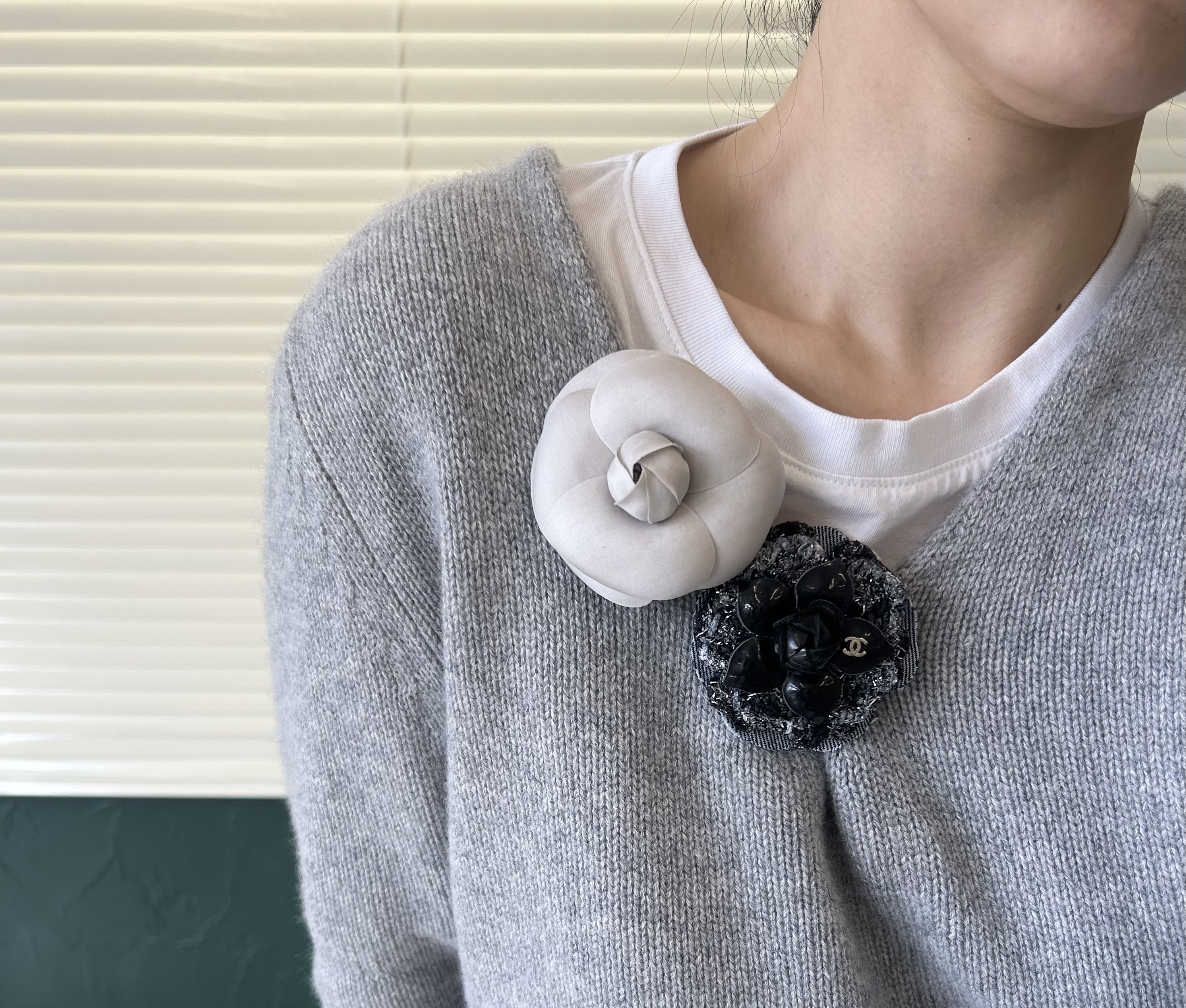 CHANEL enamel&silver&denim Camellia brooch