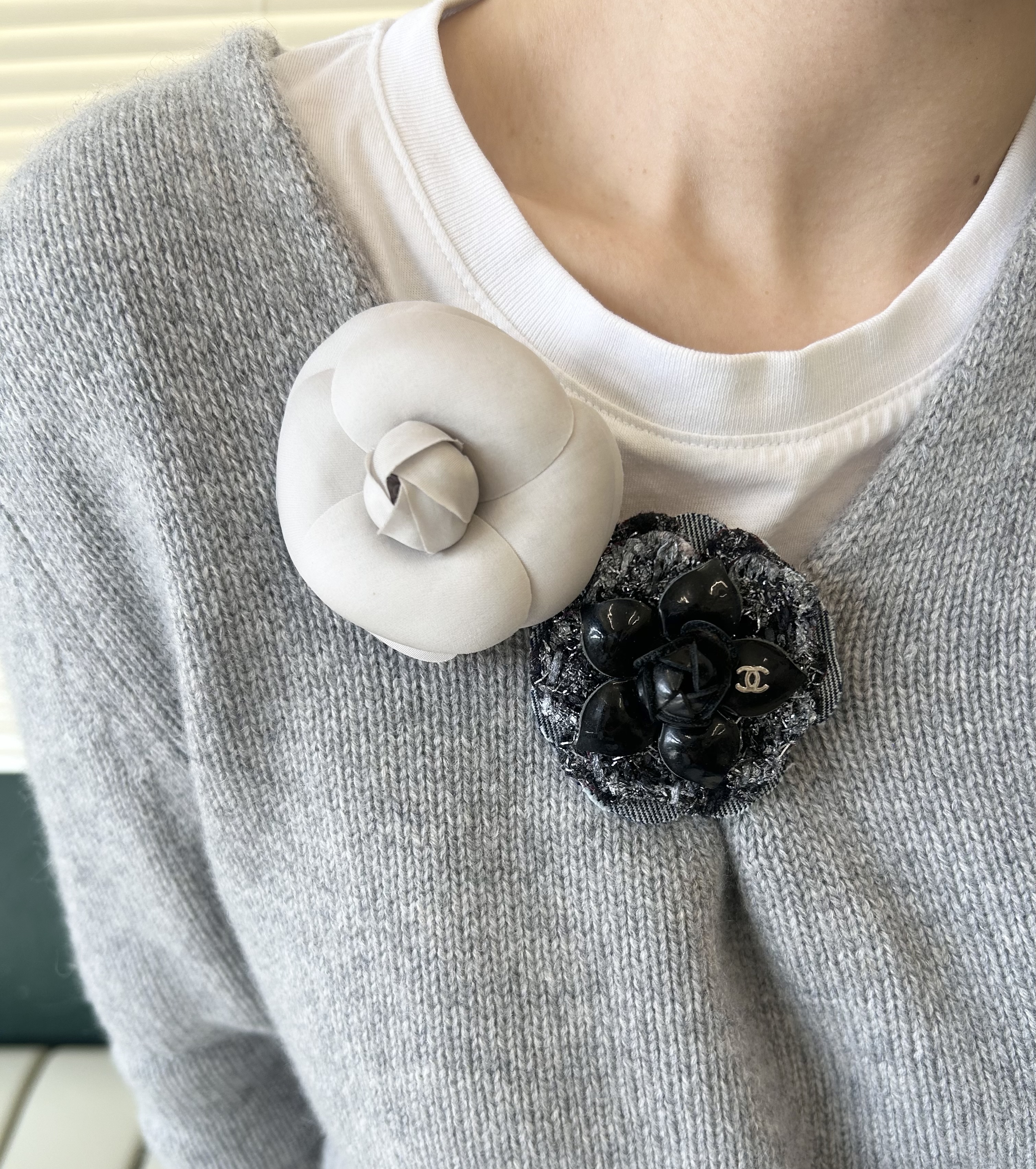 CHANEL enamel&silver&denim Camellia brooch