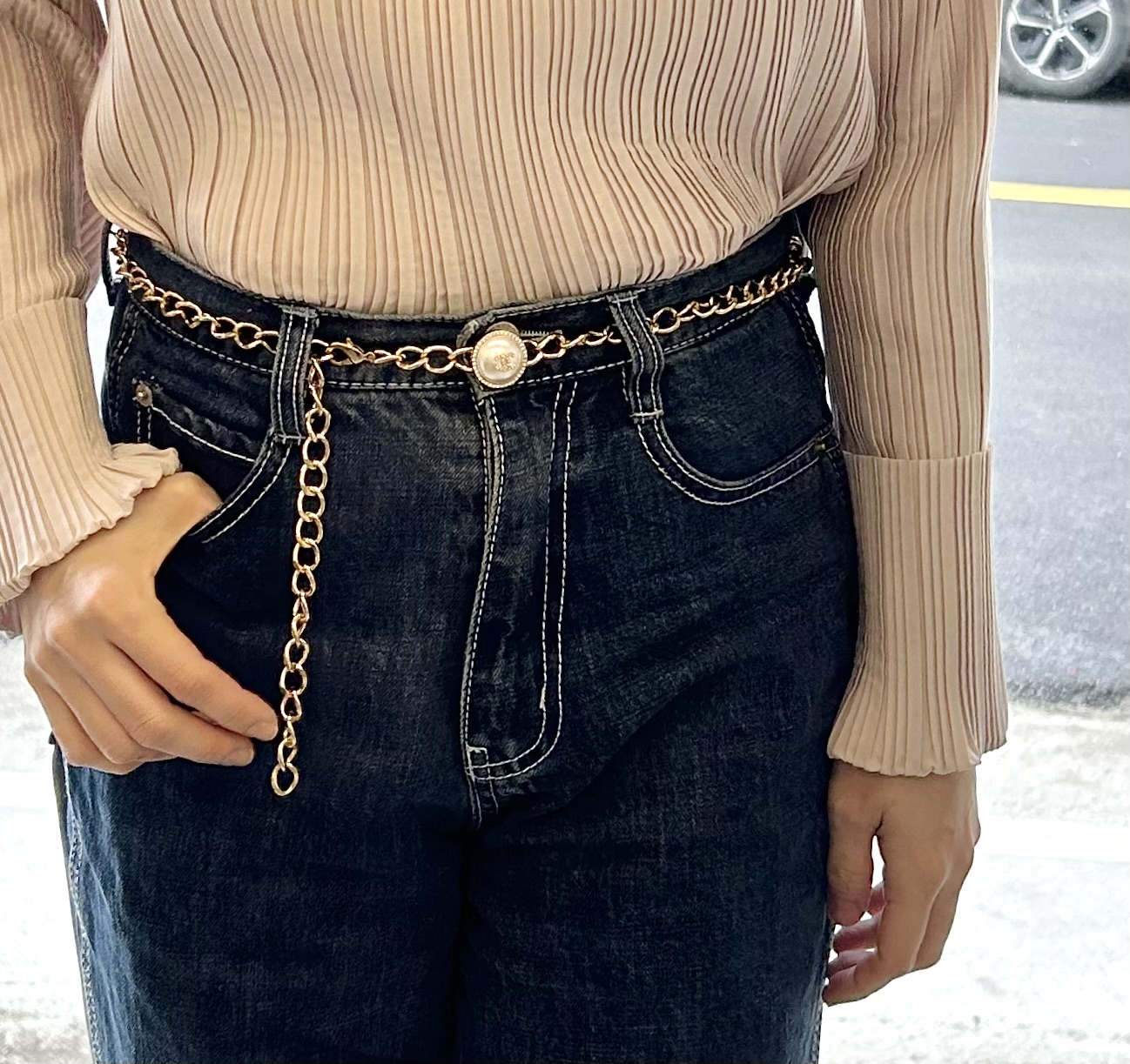 CHANEL holiday pearl CC charm belt