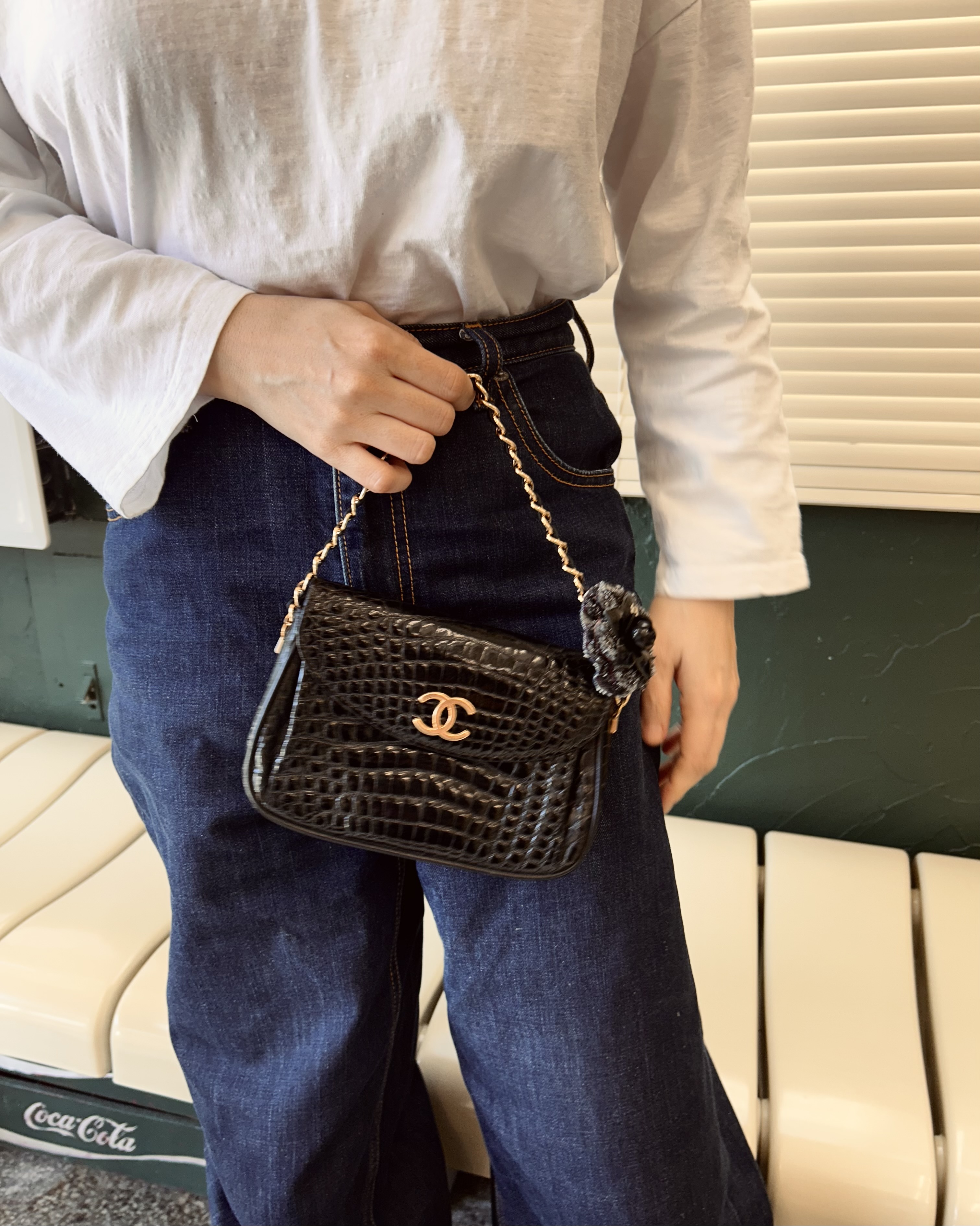 GENUINE vintage crocodile bag X CHANEL hanger CC objet no.45
