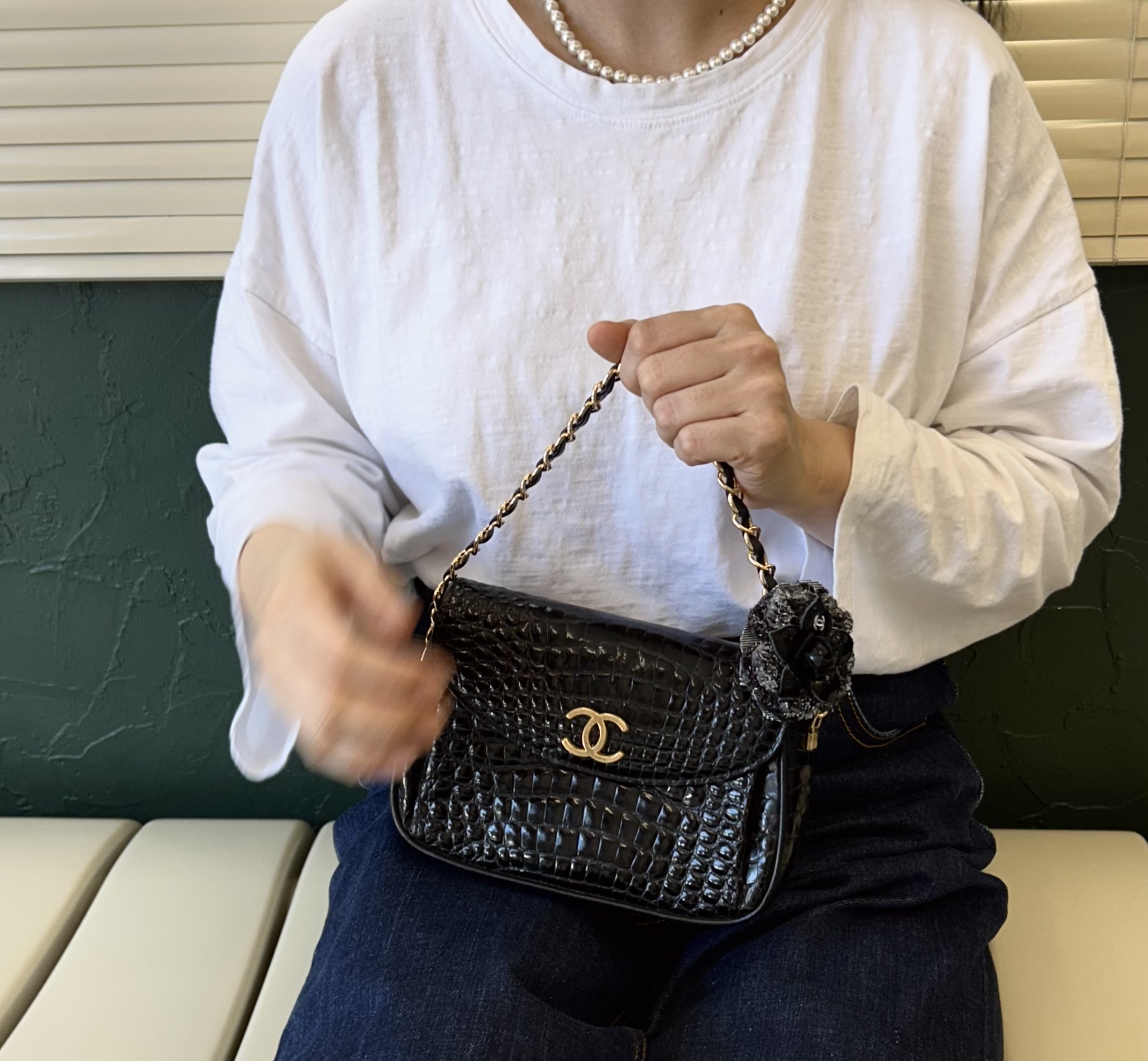 GENUINE vintage crocodile bag X CHANEL hanger CC objet no.45