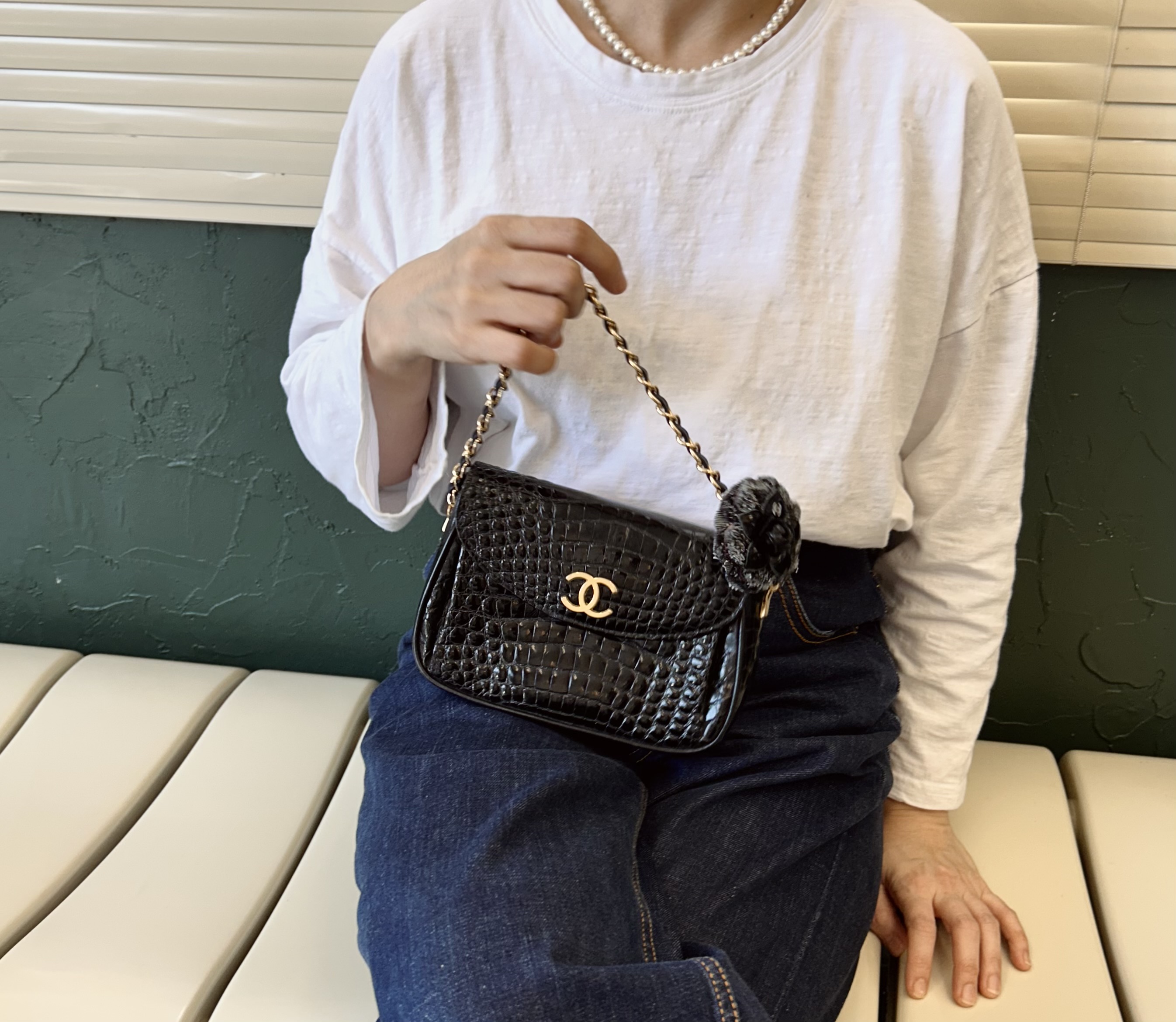 GENUINE vintage crocodile bag X CHANEL hanger CC objet no.45