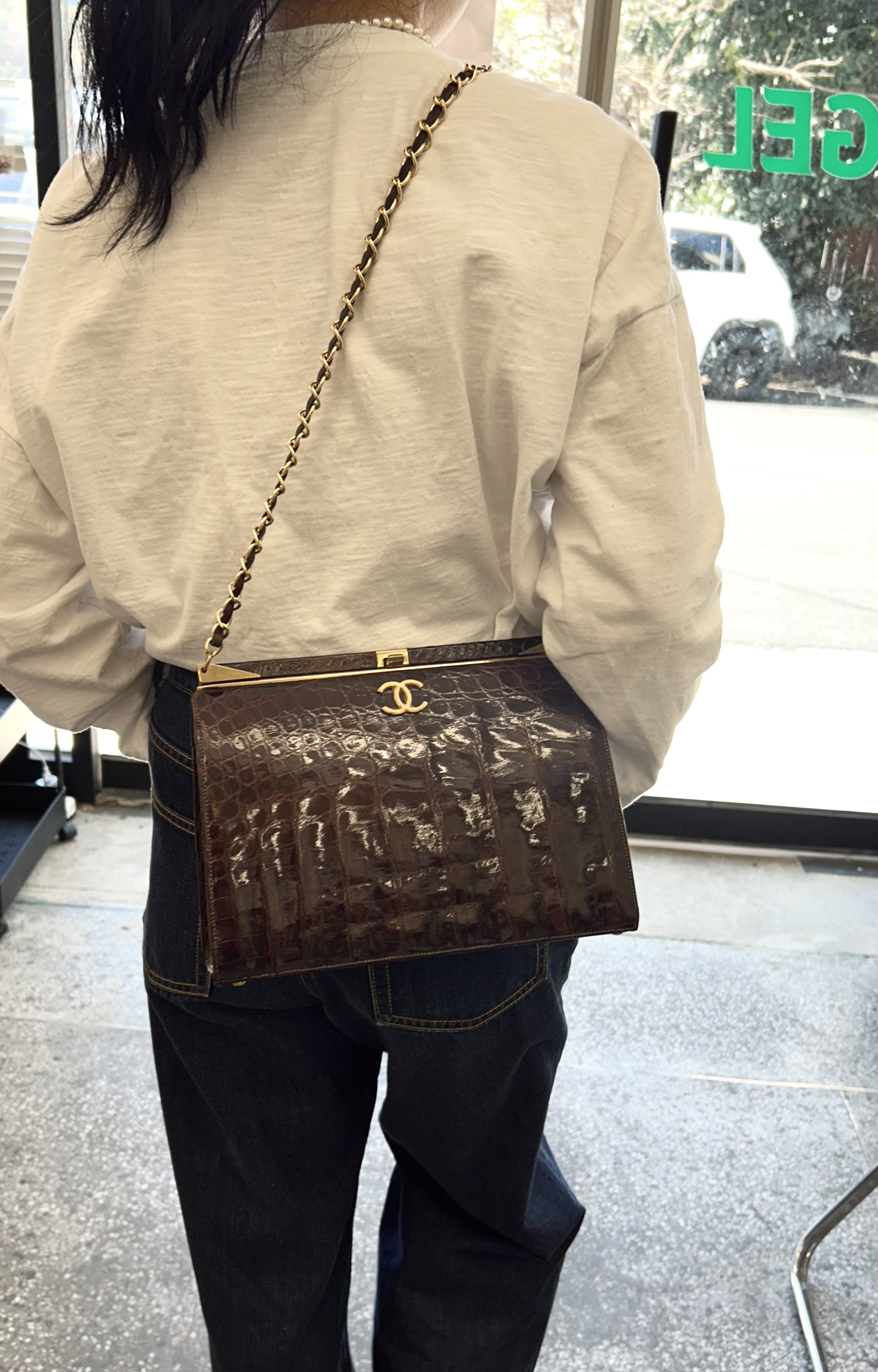 GENUINE vintage crocodile bag X CHANEL hanger CC objet no.46