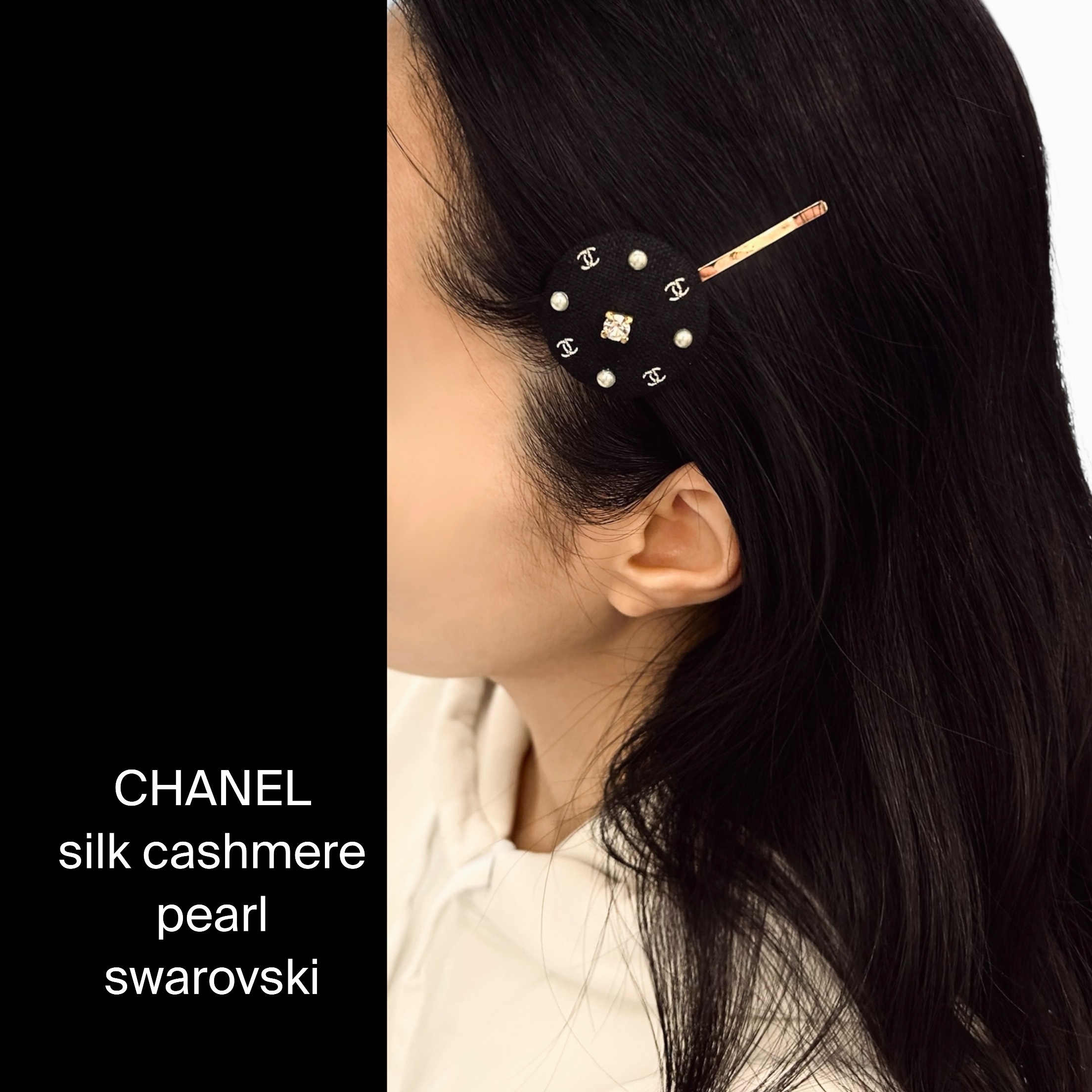 CHANEL silk cashmere & swarovski hair pin no.89