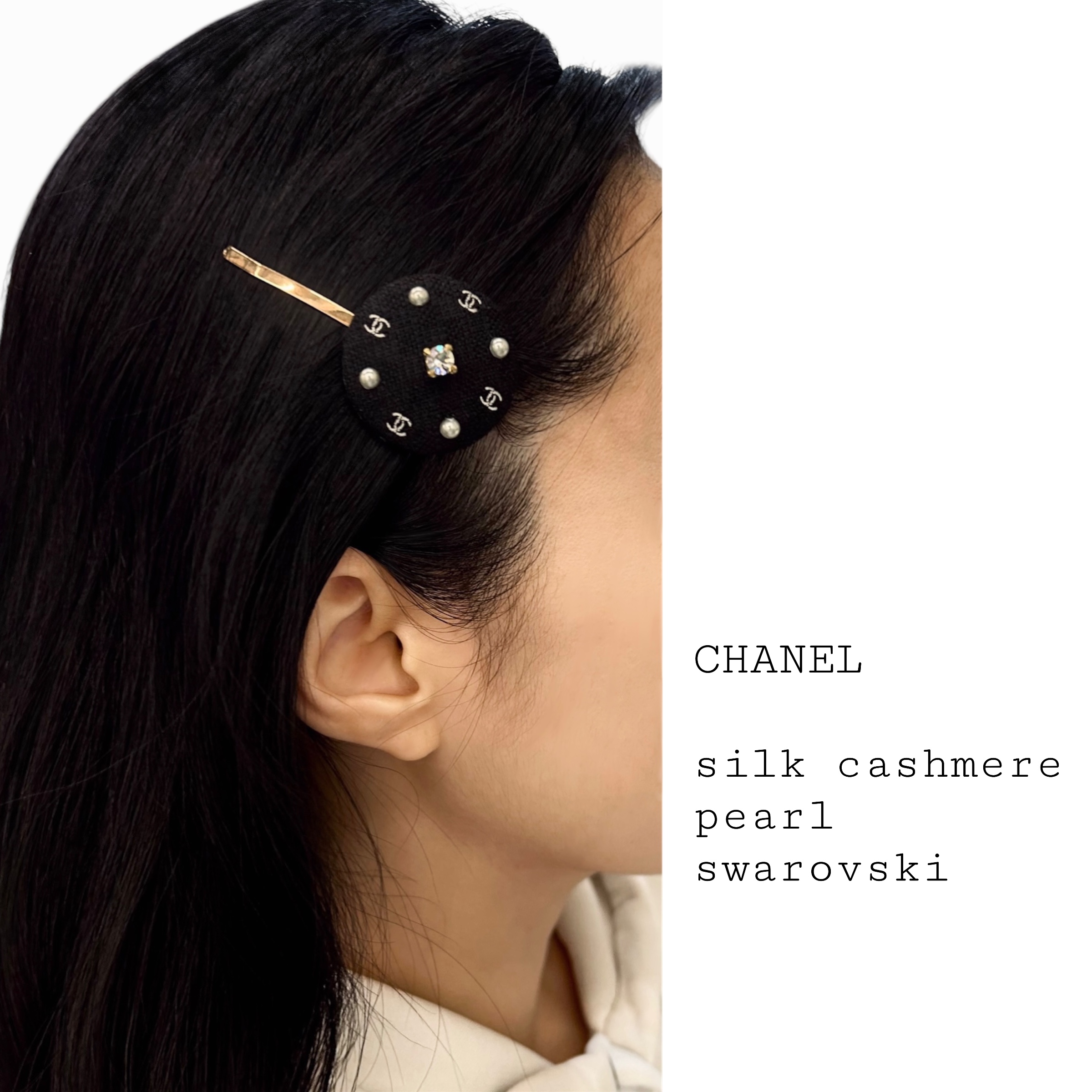 CHANEL silk cashmere & swarovski hair pin no.89