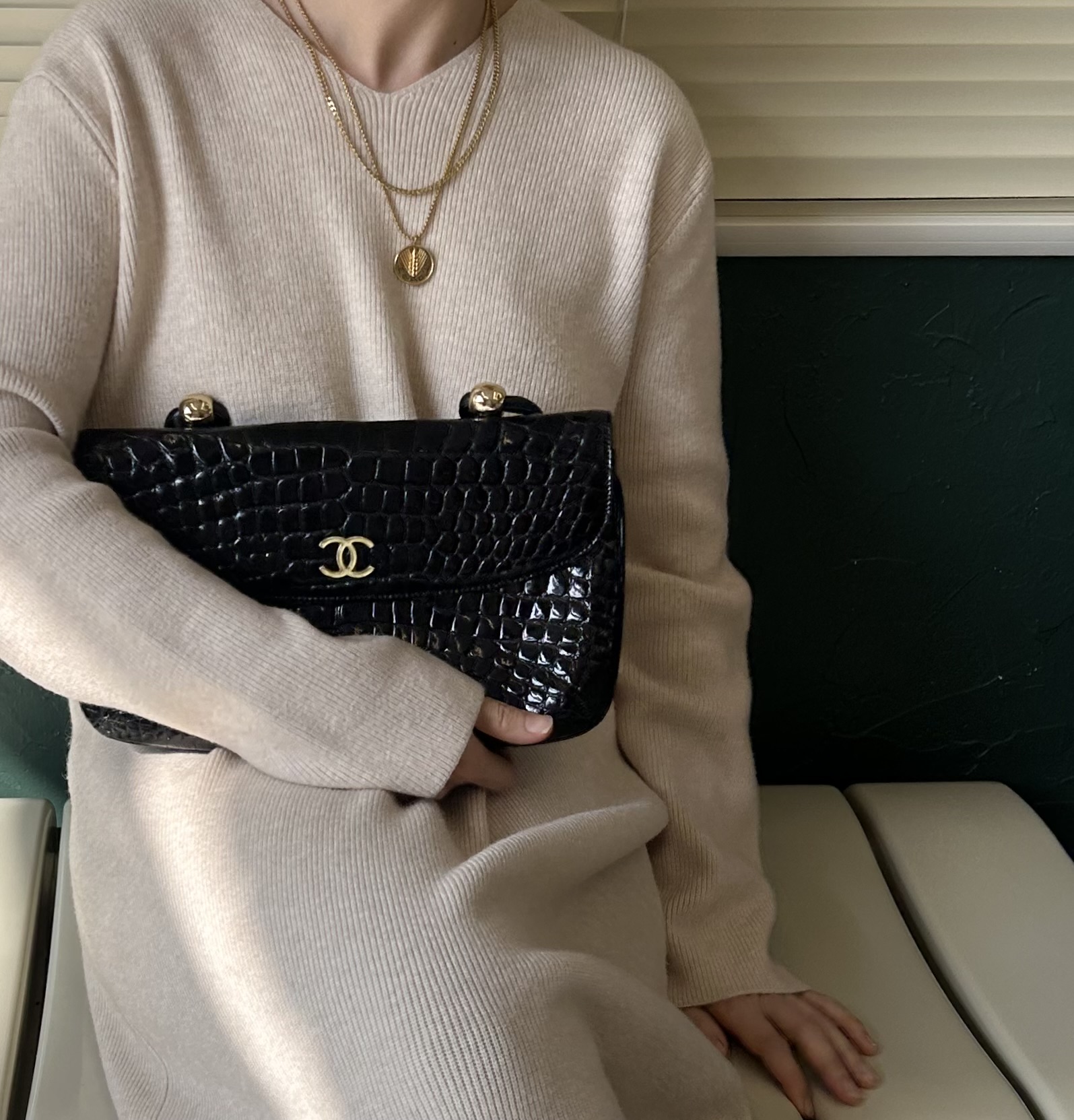 GENUINE vintage crocodile bag X CHANEL hanger CC objet no.47