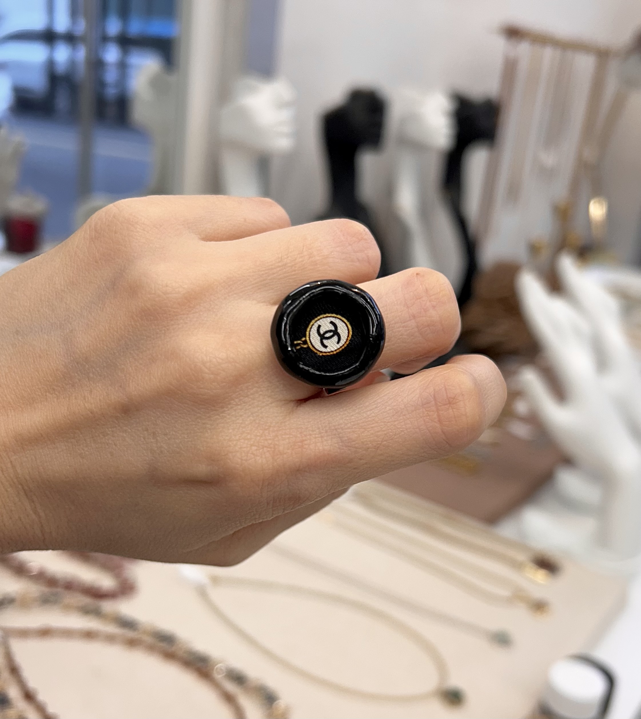 CHANEL black silk CC ring no.10