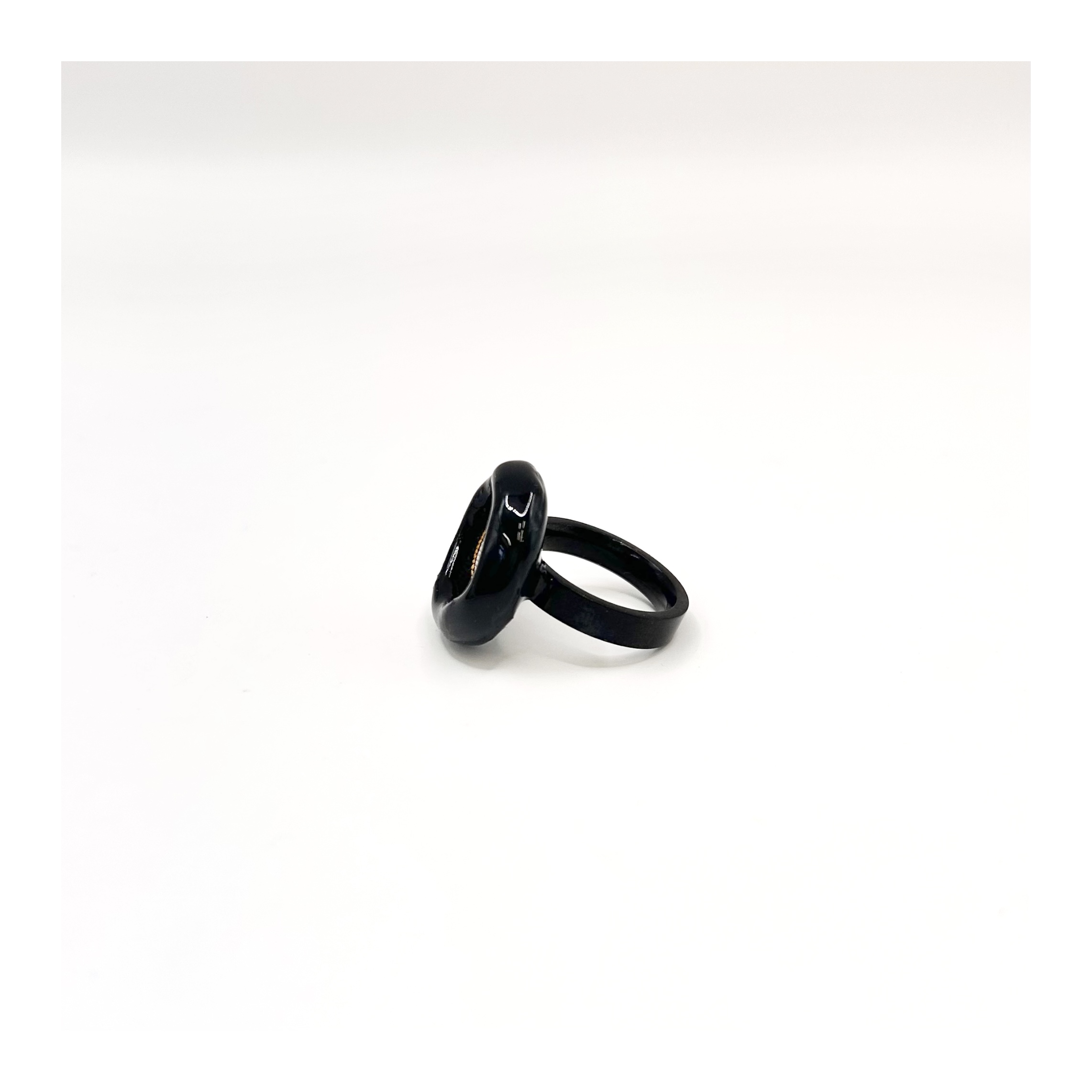 CHANEL black silk CC ring no.10