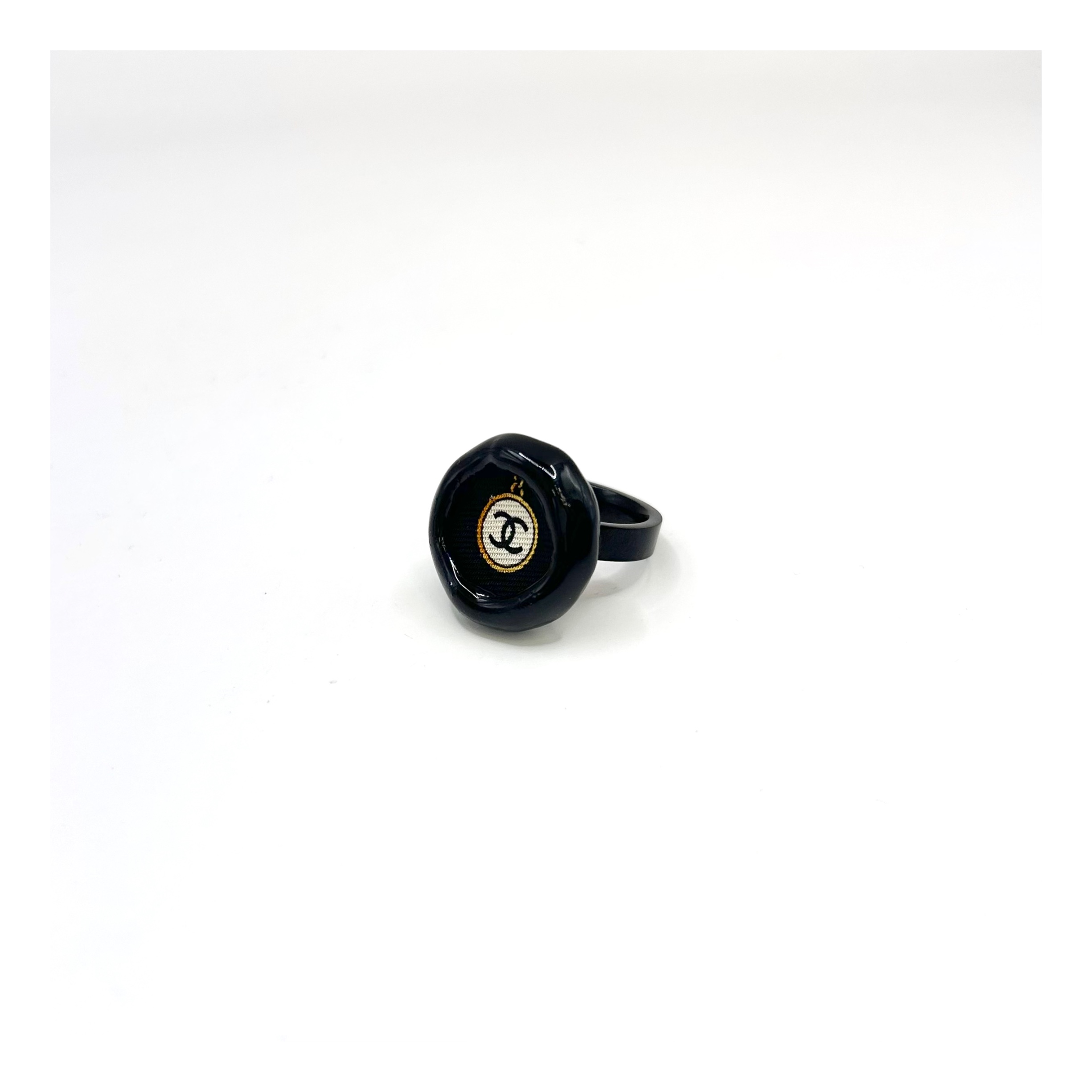 CHANEL black silk CC ring no.10
