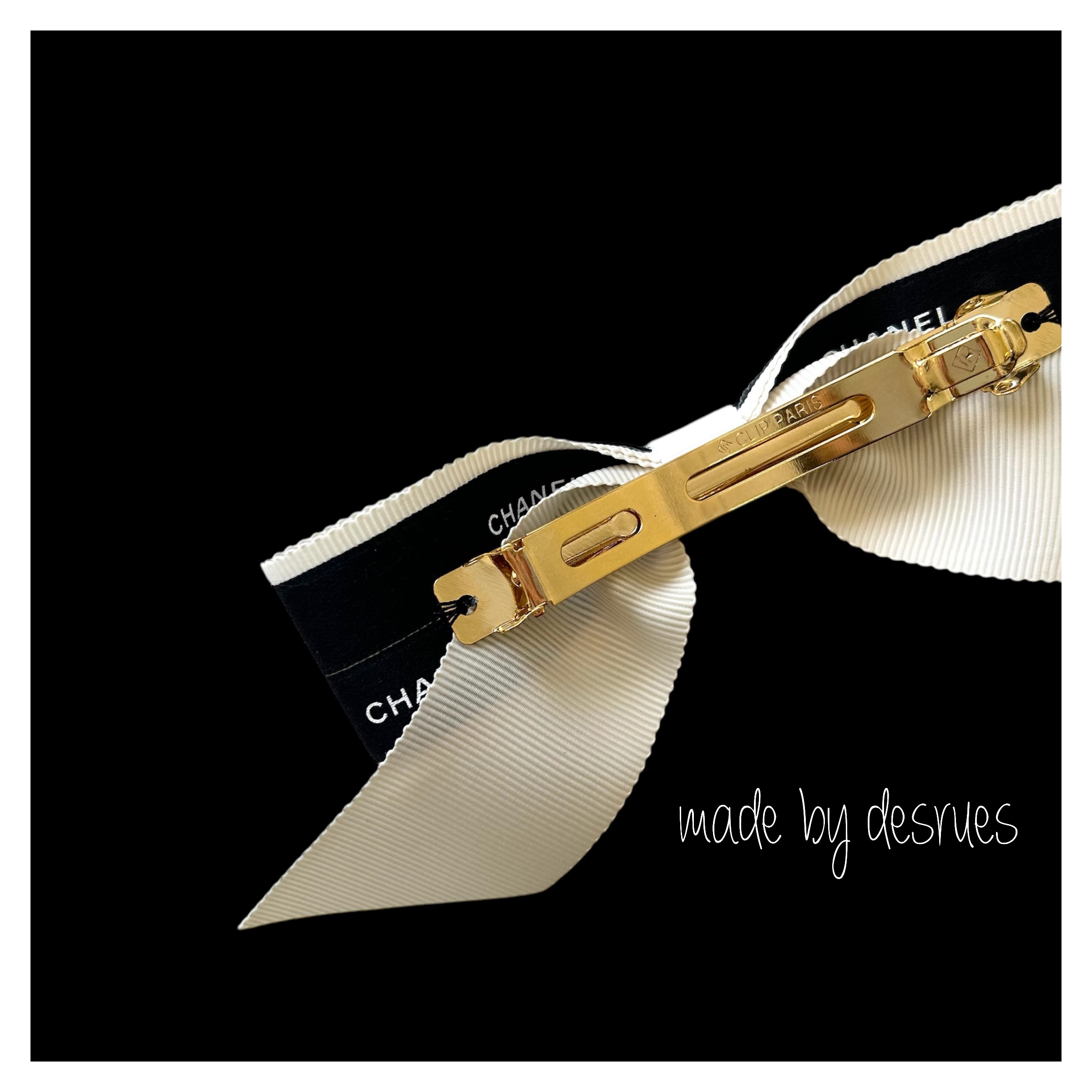 CHANEL cream & black hair barrette no.90
